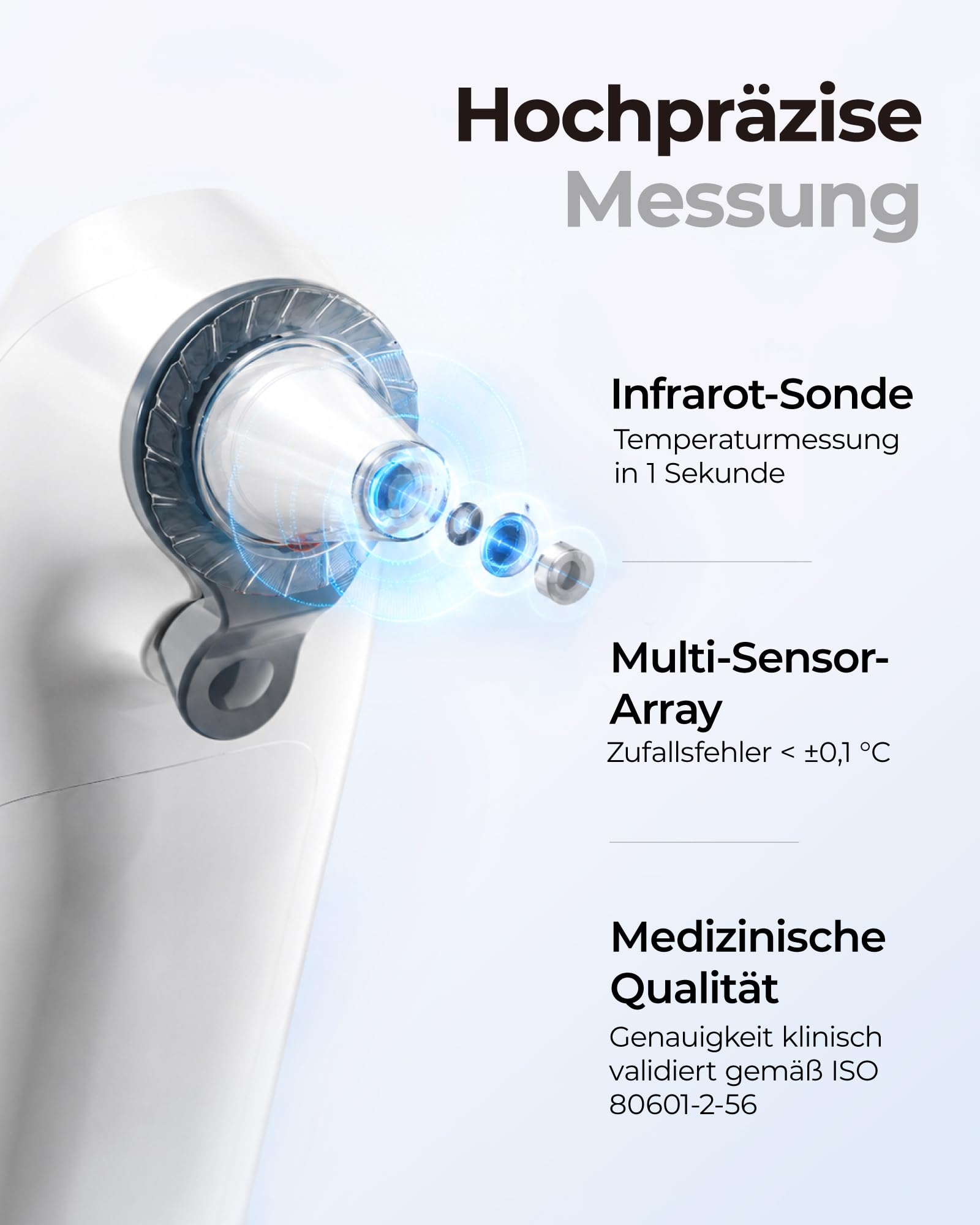 Fieberthermometer Ohr für Erwachsene & Kinder, 1s Ergebnis Hochpräzise Ohrthermometer, 30 Speicher Abrufen, 3-Farben-Fieber-Alarm, mit 21 Einweg-Sonde Abdeckungen & Aufbewahrungsbox