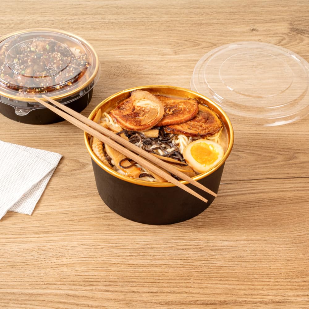 Restaurantware Foil Lux - Contenitore da asporto, 50 contenitori isolati per alimenti, antigrasso, impilabili, in carta nera, per cibi caldi o freddi, con coperchi venduti separatamente