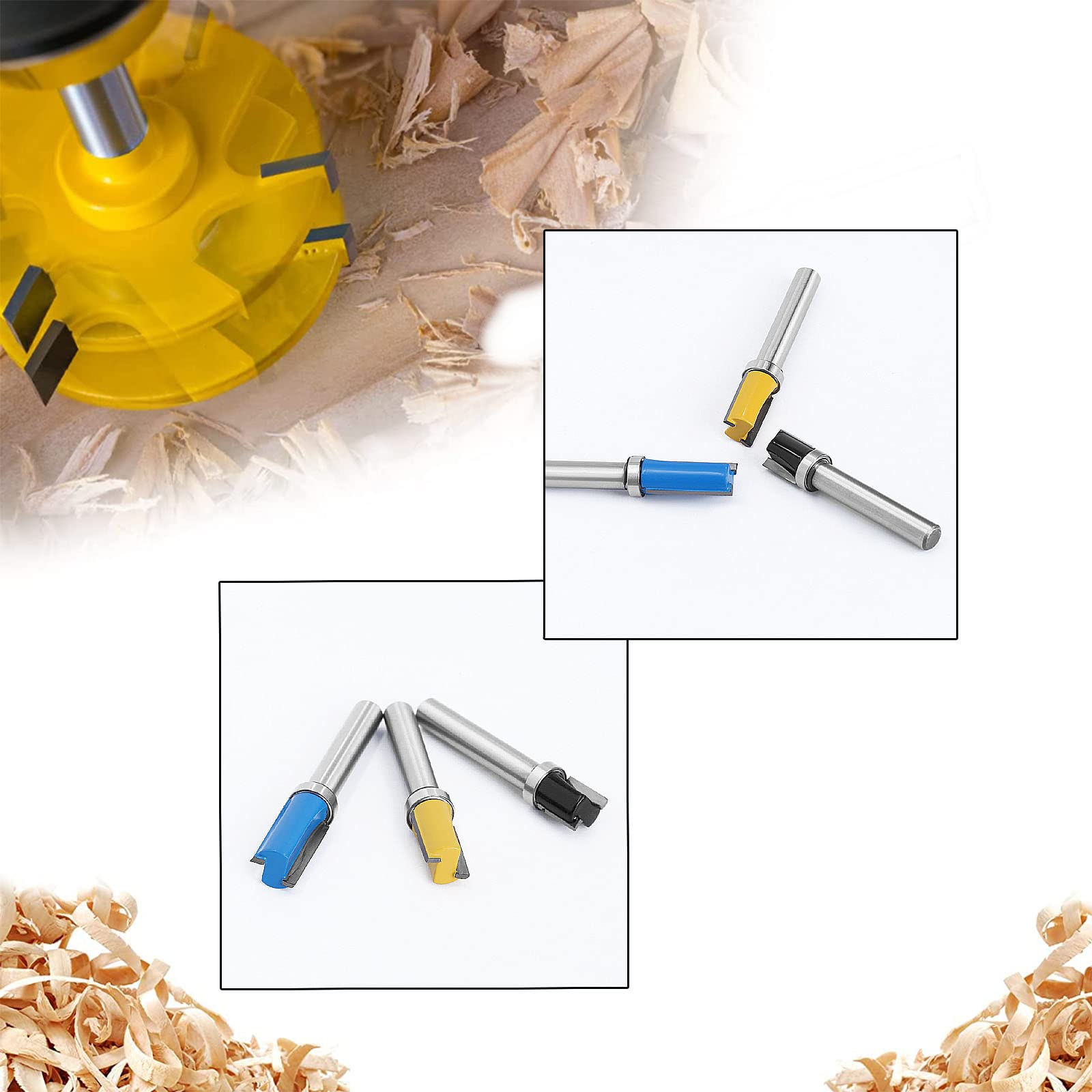 3 Pezzi Fresa per Scanalatura a Gambo, Fresa con Gambo da 8 mm, Fresa a Filo da 8 mm, Punta per Fresatrice per Legno, 3 Diverse Lunghezze di Taglio, per Rifilare, Incidere, Tagliare, Scanalare