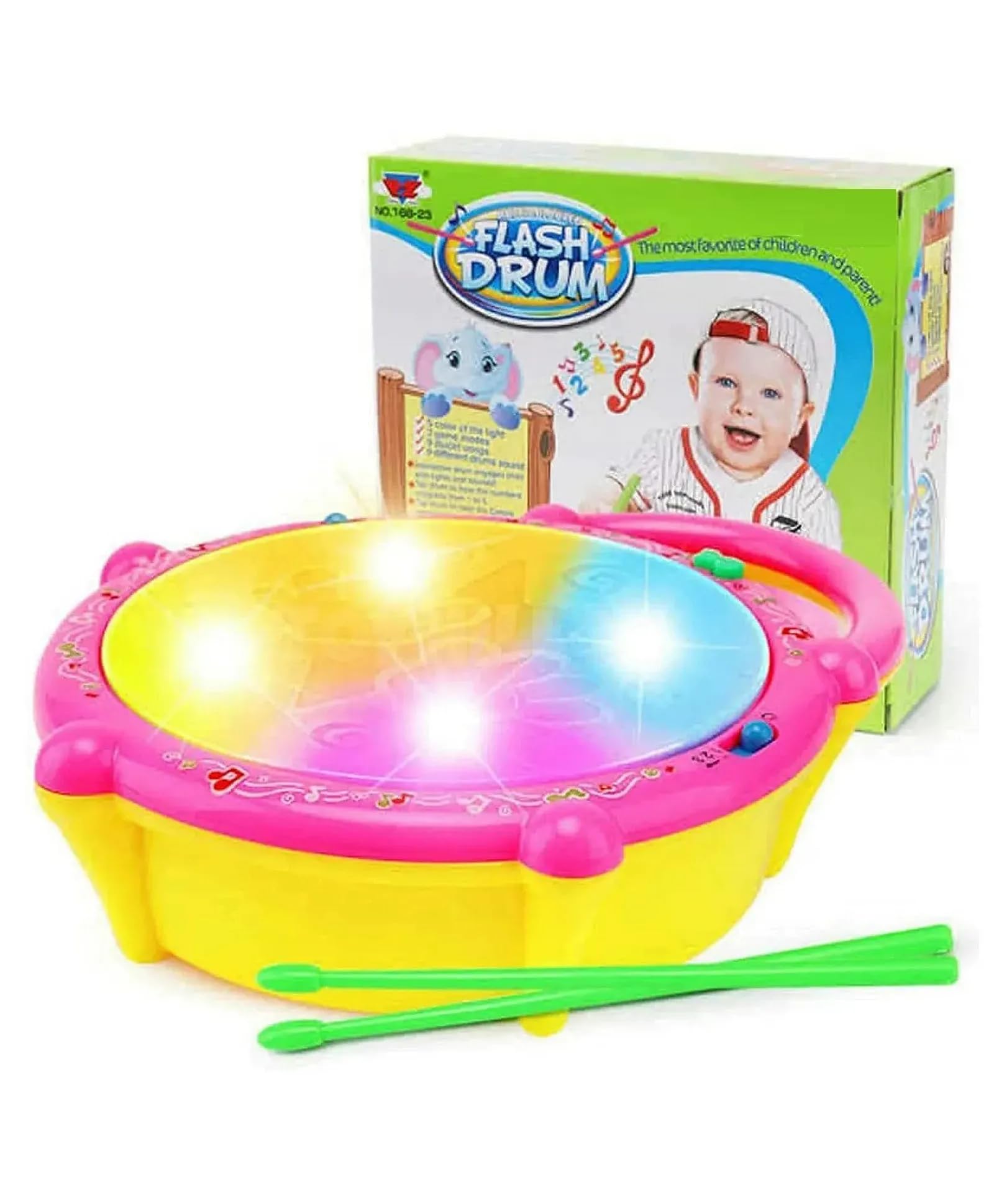 Musical Flash Drum Toy for Babies and Toddlers with Light and Drumsticks – Interactive Music Toy – Colour May Vary-image-42