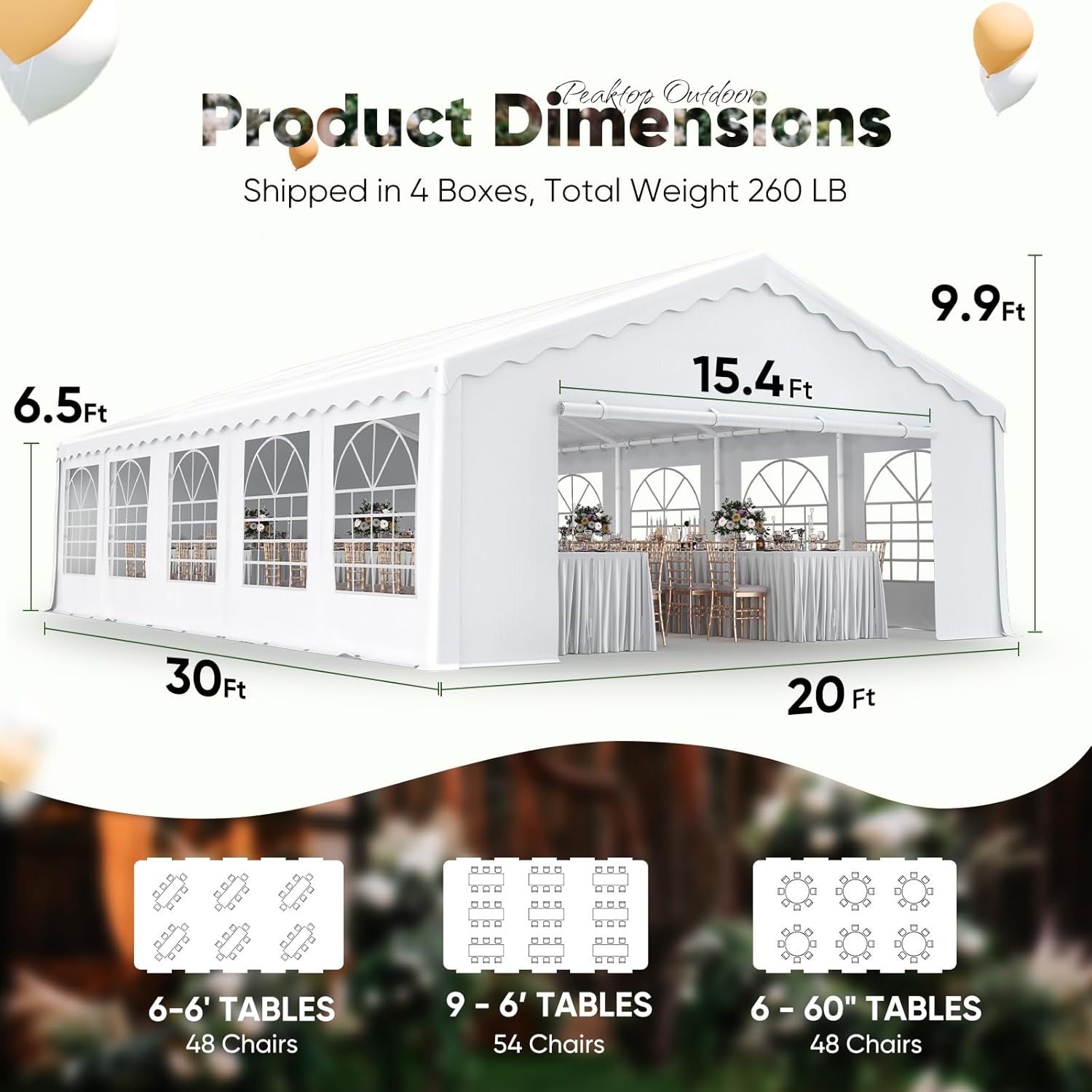 PEAKTOP OUTDOOR 20x30 Party Tent Heavy Duty Wedding Tent Outdoor Carport Gazebo Event Shelter Commercial Canopy Outside Tents for Backyard Party with Carry Bags