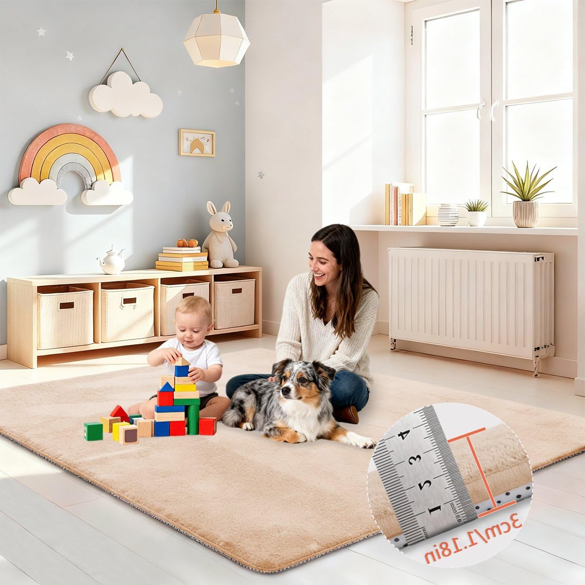 Baby Spielmatte 3 cm Dick Krabbelmatte, Dicke Weiche Polsterschaum Krabbeldecke für Babys und Kleinkinder, Anti Rutsch Matte Baby Spieldecke für Laufgitter Beige, 130 x 130 cm