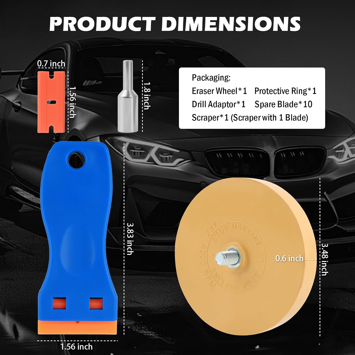 New Car Eraser Wheel for Drill,Non-damaging Car Decal Remover Wheel Kit for Vinyl Tapes with Sticker Remover Tool/Drill Adapter/Blade,Soft Eraser Wheels Adhesive Removers image 2