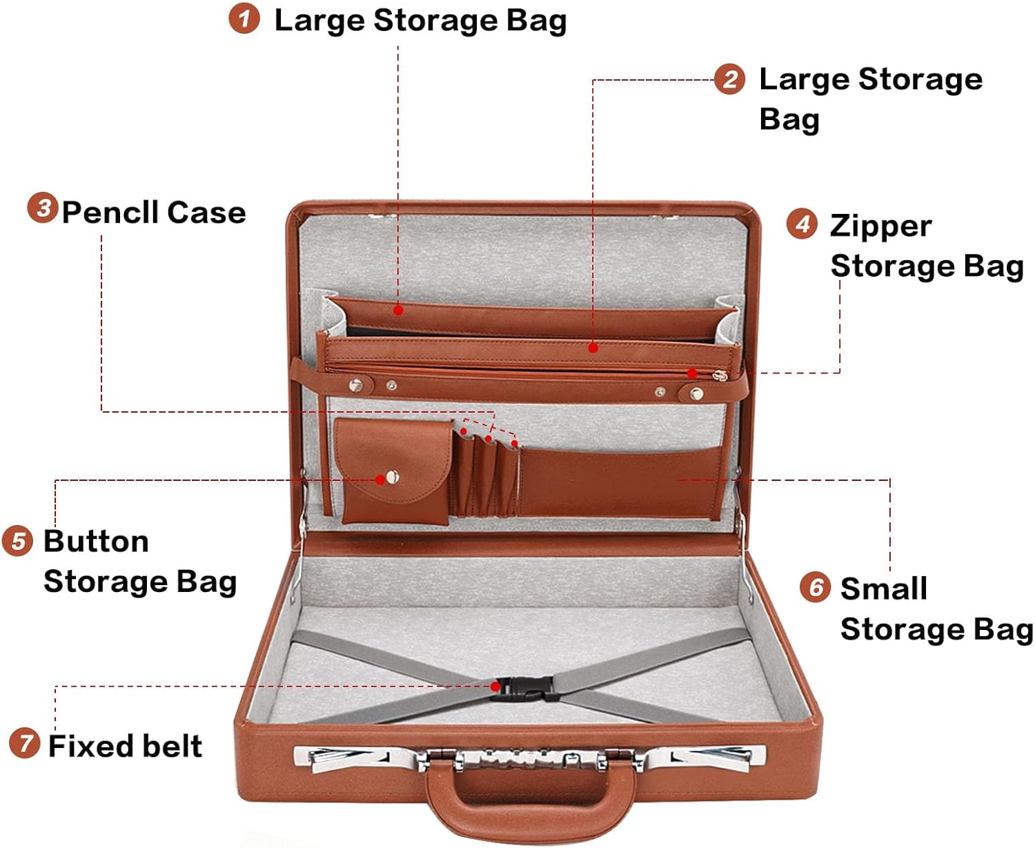 Briefcases for Men, Anti-Theft Longwave Lock Briefcase with 16 Inch Laptop Compartment, Waterproof Faux Leather, Brief Cases Men with Multi File Organizer, Perfect for Office, Travel (Brown) - Image 5