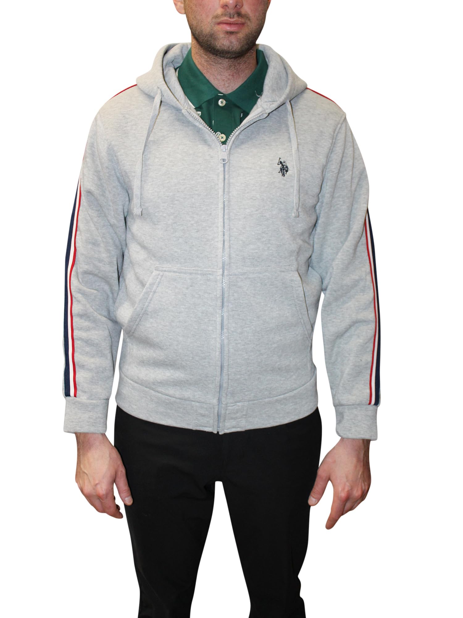 Men's Fleece Full-Zip Hoodie with Stripe