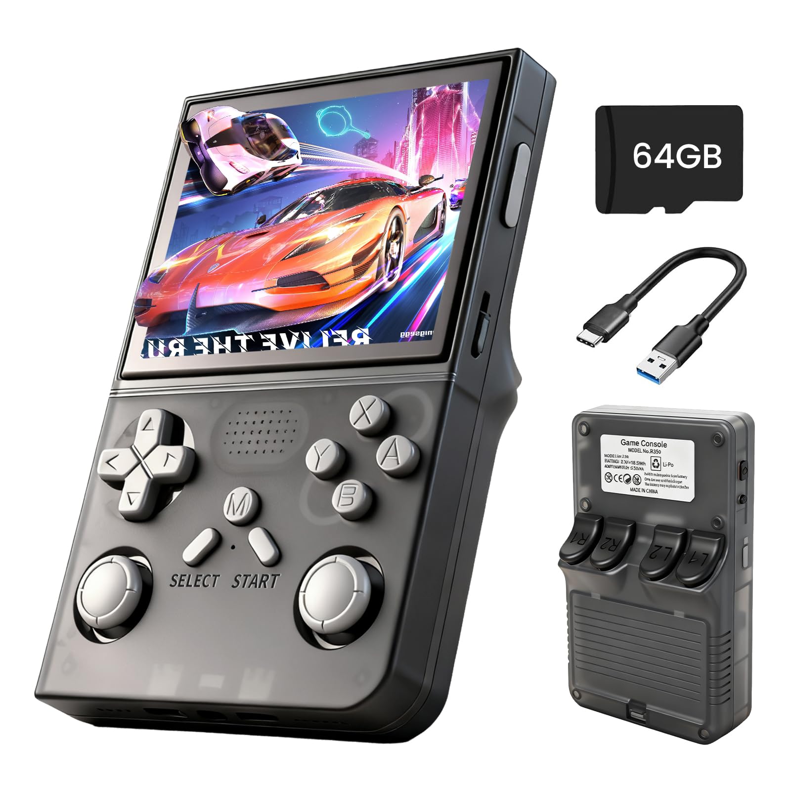 LeonDesigns Tragbare Retro-Spielkonsole, verbesserte Version, 3,5-Zoll-IPS-Bildschirm, Videoplayer, 64 GB TF-Karte, über 30000Spiele, Retro-Handheld-Spielkonsole mit Open-Source-Linux-System