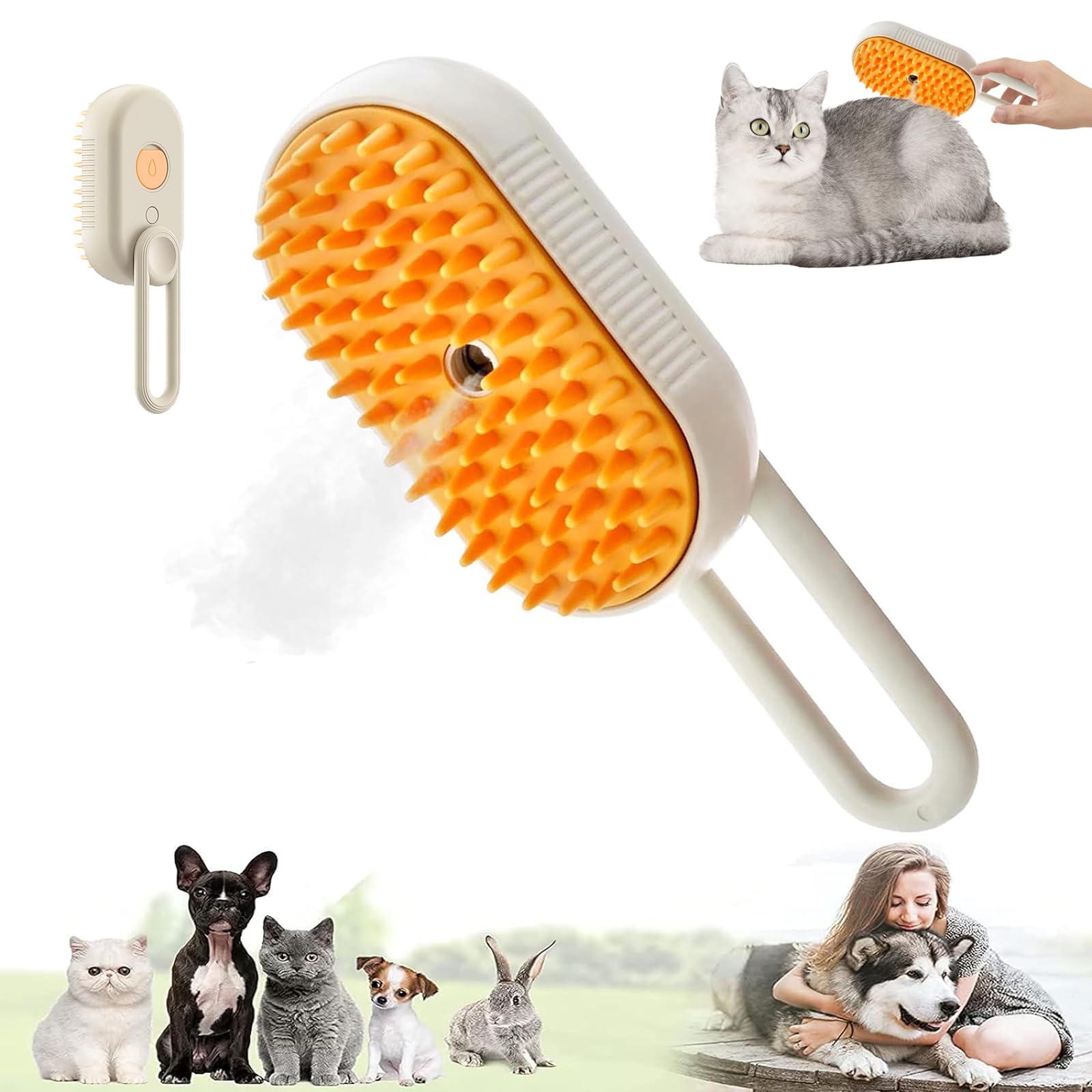 LEERMEIZI Cepillo de vapor para gatos,Cepillo vapor gato,Cepillo de vapor 3 en 1 para gatos,Cepillo para gatos con vapor,para Desenredar Nudos y Pelos Sueltos en Animale (Blanco)