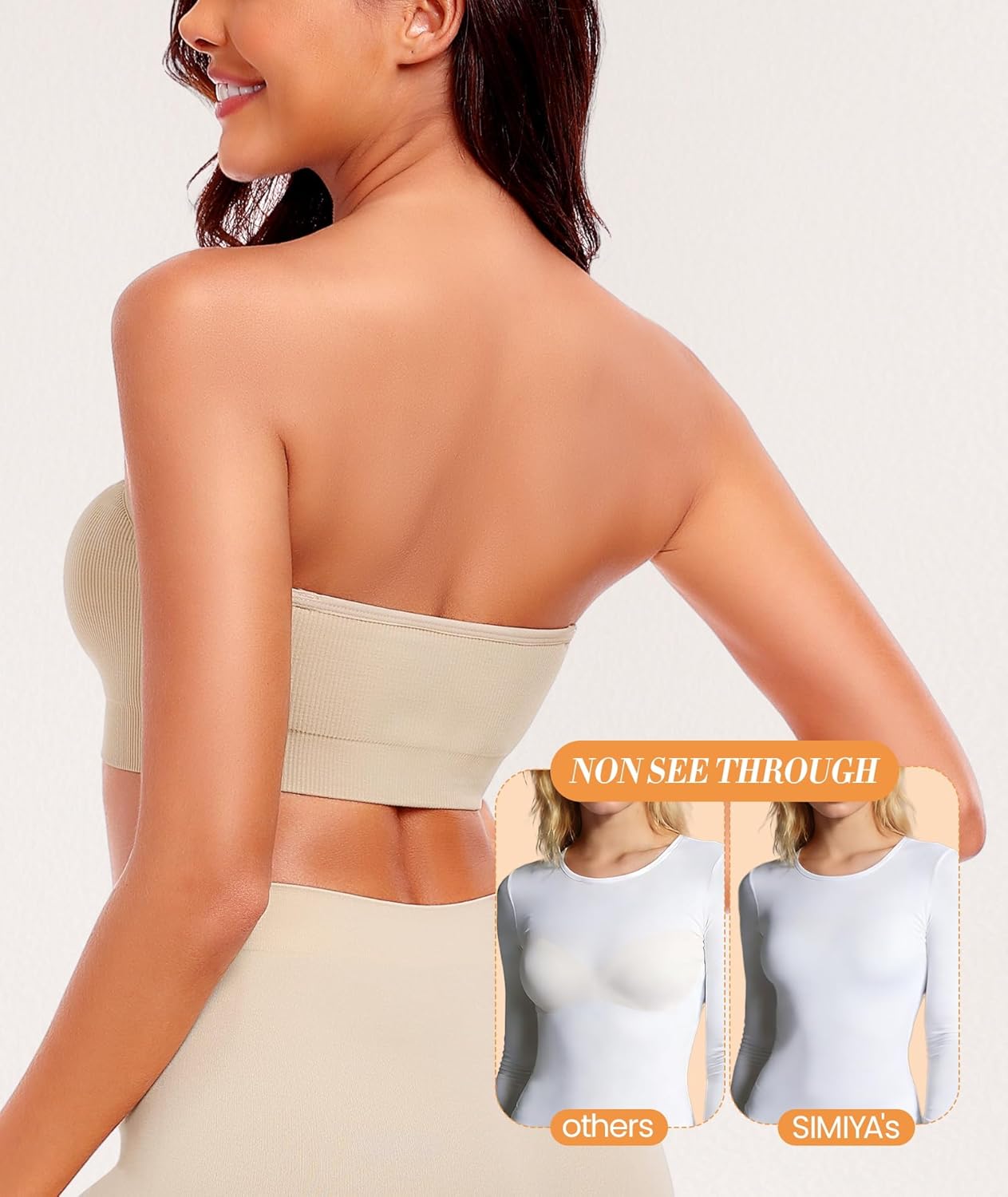 SIMIYA Wireless Strapless Bras for Women Push Up Bandeau Bra Non Slip Seamless Padded Bralette Clear Straps Tube Top Bra - Image 4