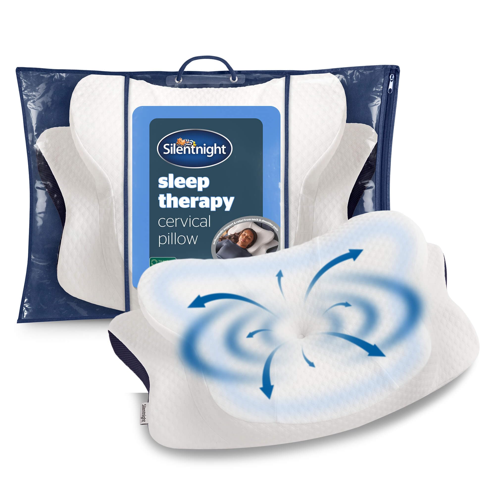 Silentnight Sleep Therapy Cervical Pillow - Orthopaedic Support Pressure Relief Eases Neck and Shoulder Pain - Memory Foam Ergonomic Design For Front Side Back Sleepers - Breathable & Hypoallergenic โ image 1