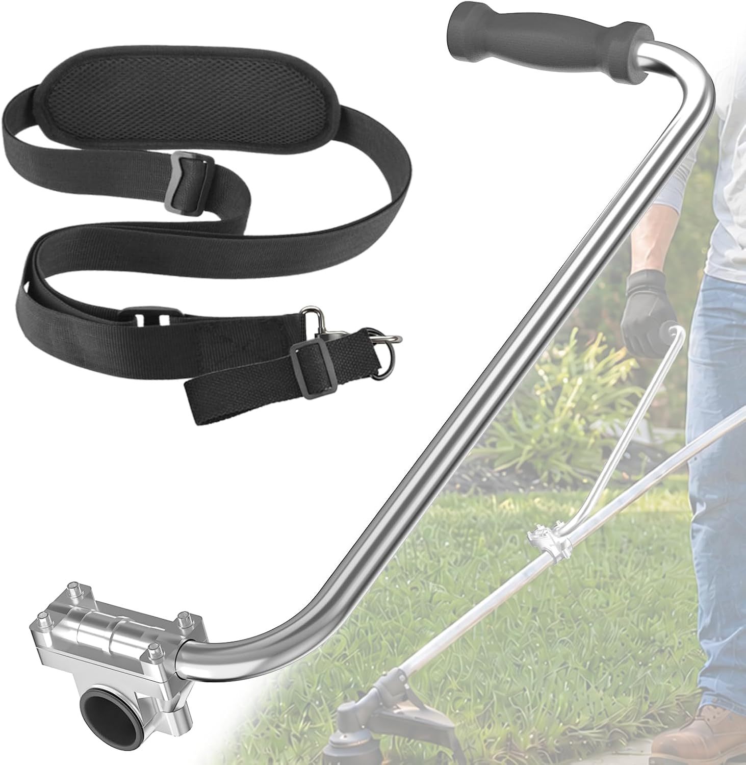 Upgraded Weedeater Handle,Ergonomic Trimmer Grip,Weed Eater Handle Extension Back Saver with Bracket Clamp,String Trimmer Handle with Shoulder Harness for String Trimmer,Lawn Care,Landscaping