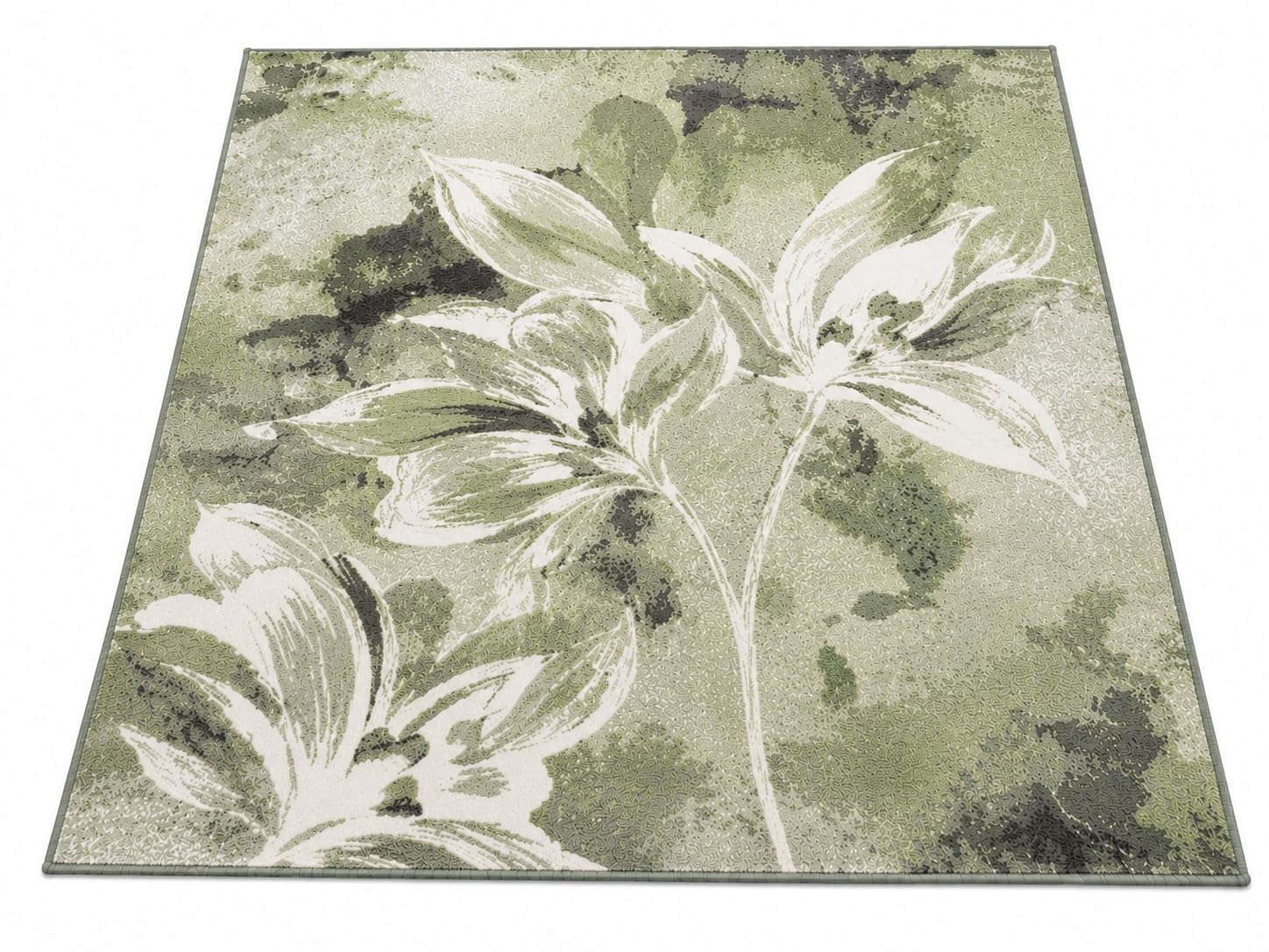 By Suardi Tappeto moderno Vanilla Verde – Lavabile in lavatrice, antiscivolo, design floreale jacquard – Pelo corto – Made in Italy – per soggiorno e camera da letto (85x150cm)