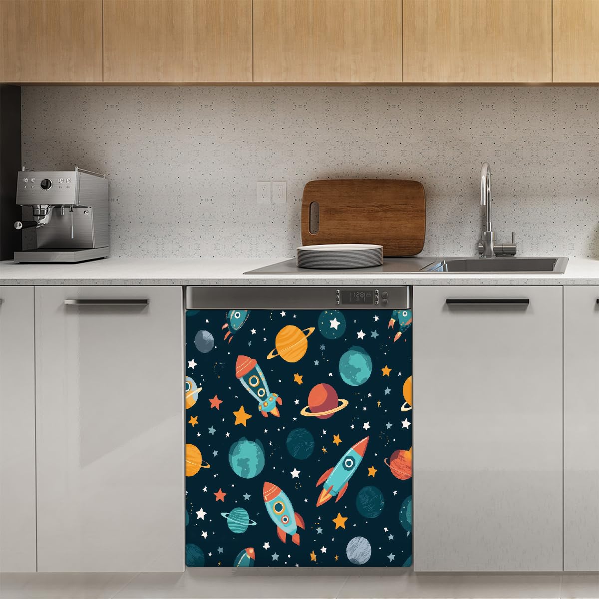 Mexpekil Adesivo decorativo per lavastoviglie con motivo a cartoni animati, 58 x 66 cm, adesivo decorativo per lavapiatti per porta d'ingresso, impermeabile, per pannello elettrodomestico da cucina