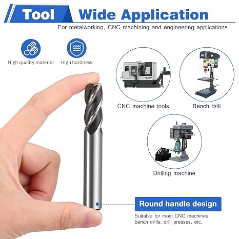HSEAMALL HSS End Mill Cutter Set, 10-Piece, 2-12mm, 4 Flutes, CNC Milling Cutters for Metal