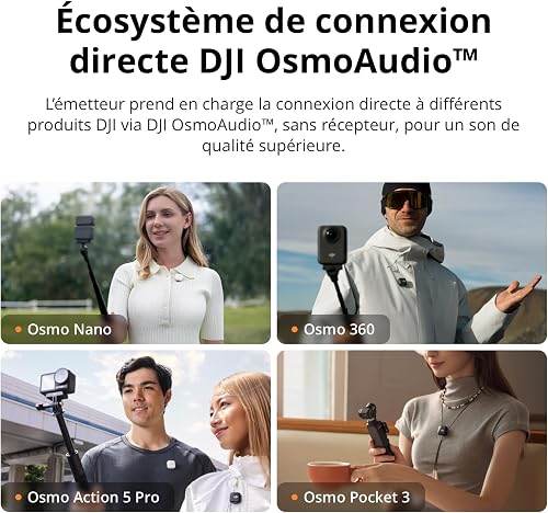 DJI Mic 2 (1 TX + 1 RX), Microphone sans Fil avec Réduction Intelligente du Bruit, Enregistrement Interne 32 Bits à Virgule Flottante, Portée de 250 m, Microphone pour iPhone, Android - 9