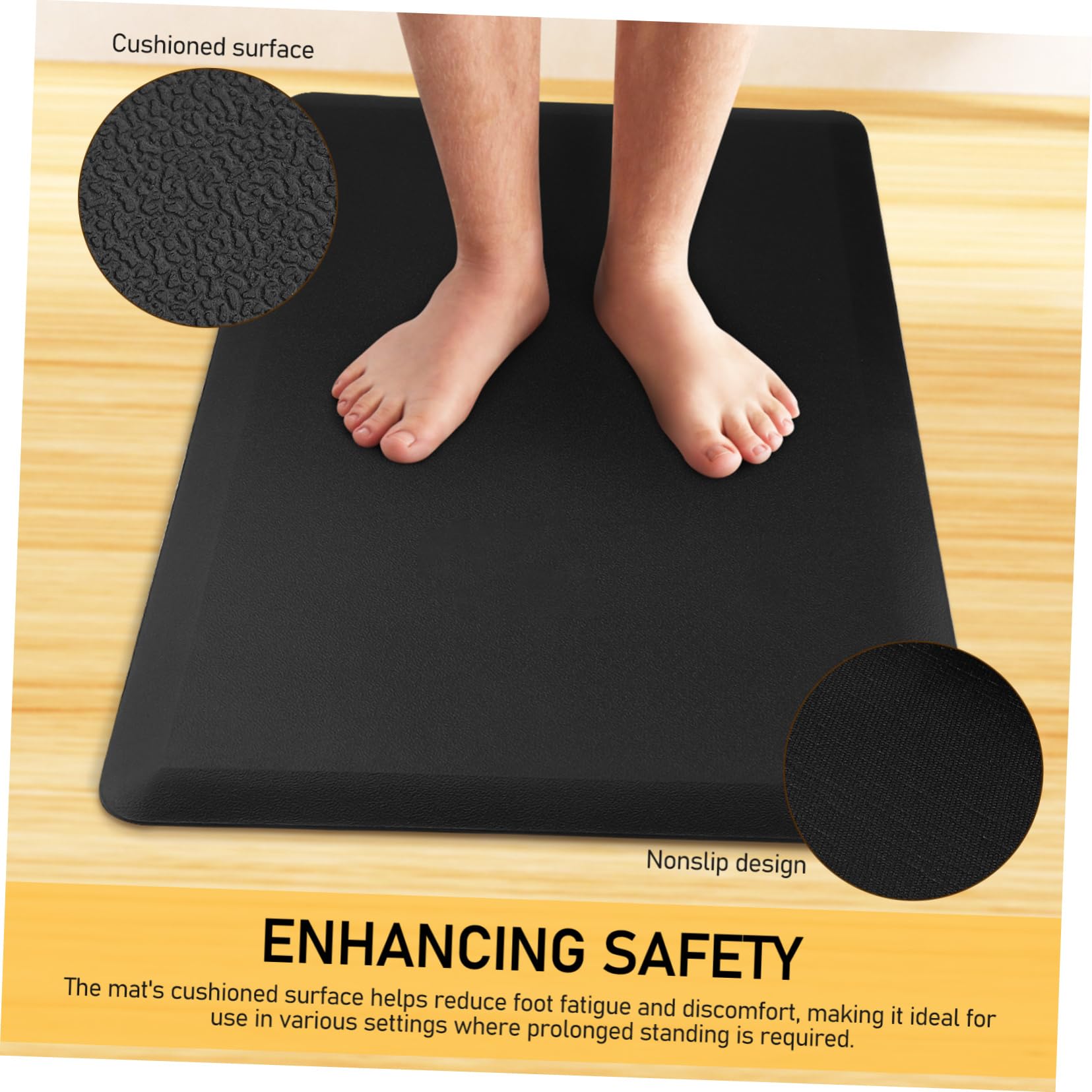 Tappetino Antistatico Anti-fatica per Cucina e Ufficio in Pvc e Schiuma Nero, Tappeto da Pavimento Antiscivolo, Facile da Pulire, per Pause e Uffici