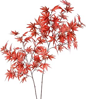 HOHOTIME Fake Fall Leaves Stems, 2 Pcs 35.4" Artificial Leaves Branches in Vase, Autumn Maple Leaf Decorations,Faux Foliage for Kitchen Thanksgiving Table Centerpieces Wedding Shop Office Home Décor
