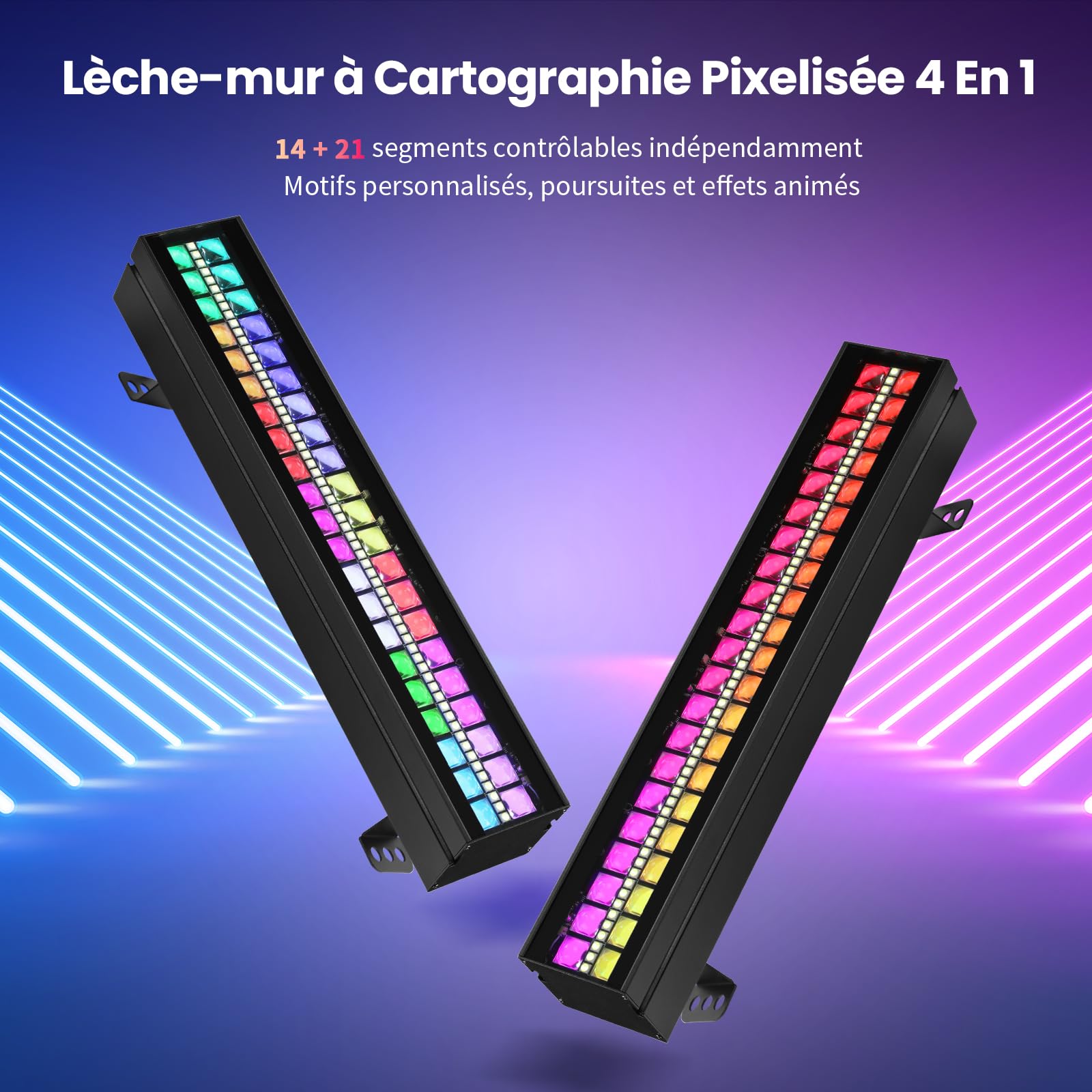 BETOPPER Barre Lumineuse LED RGBW 105W Lumière DJ avec Effets Beam Wash et Stroboscopiques, Mappage Pixel, DMX, Jeux de Lumiere LED Professionnelle pour éclairages, Clubs,Concerts et événements
