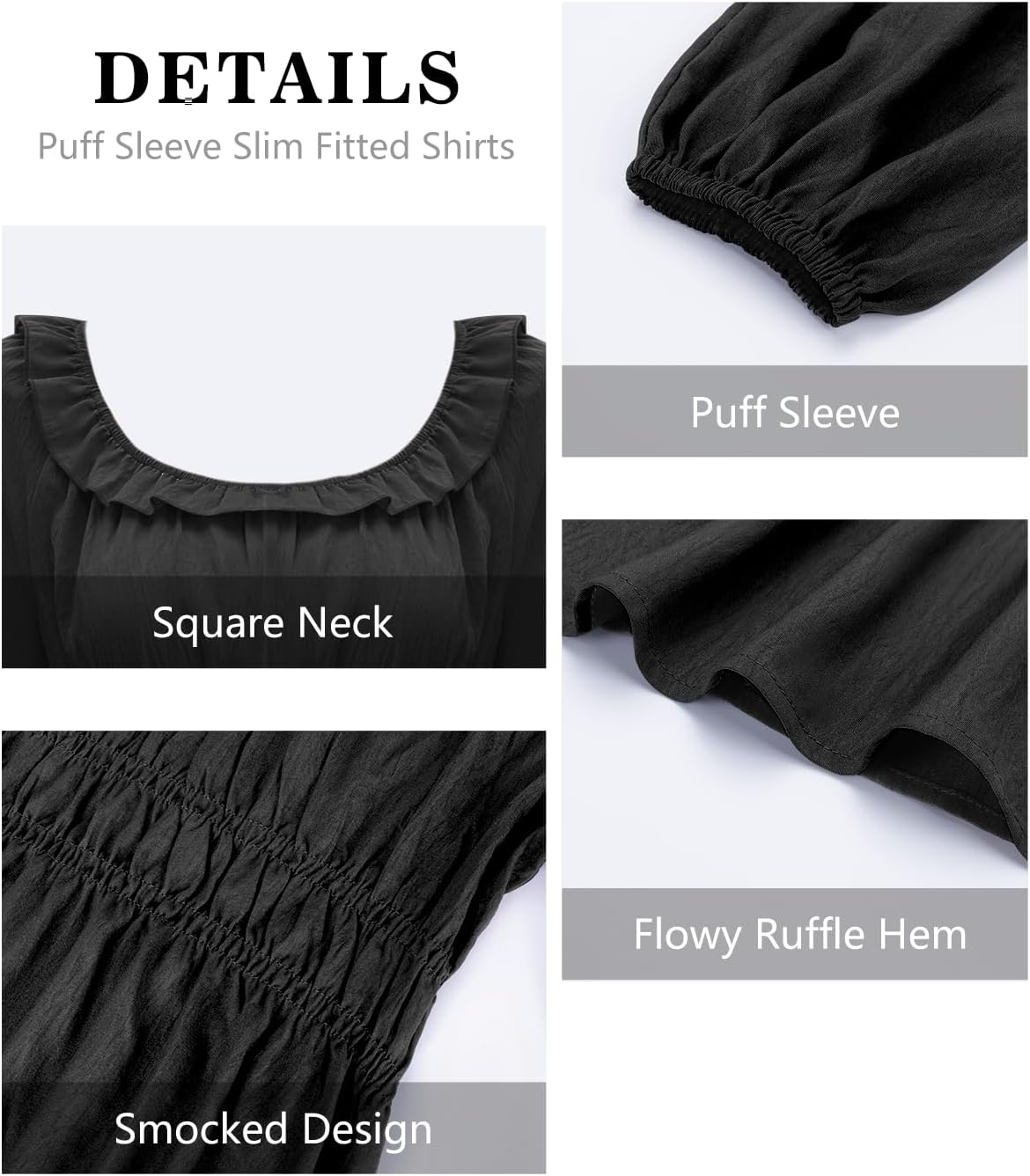 Womens Puff Long Sleeve Babydoll Tops Square Neck Ruffle Peplum Blouse Smocked Loose Fit Tunic Top Dressy Tee Shirts - Image 4