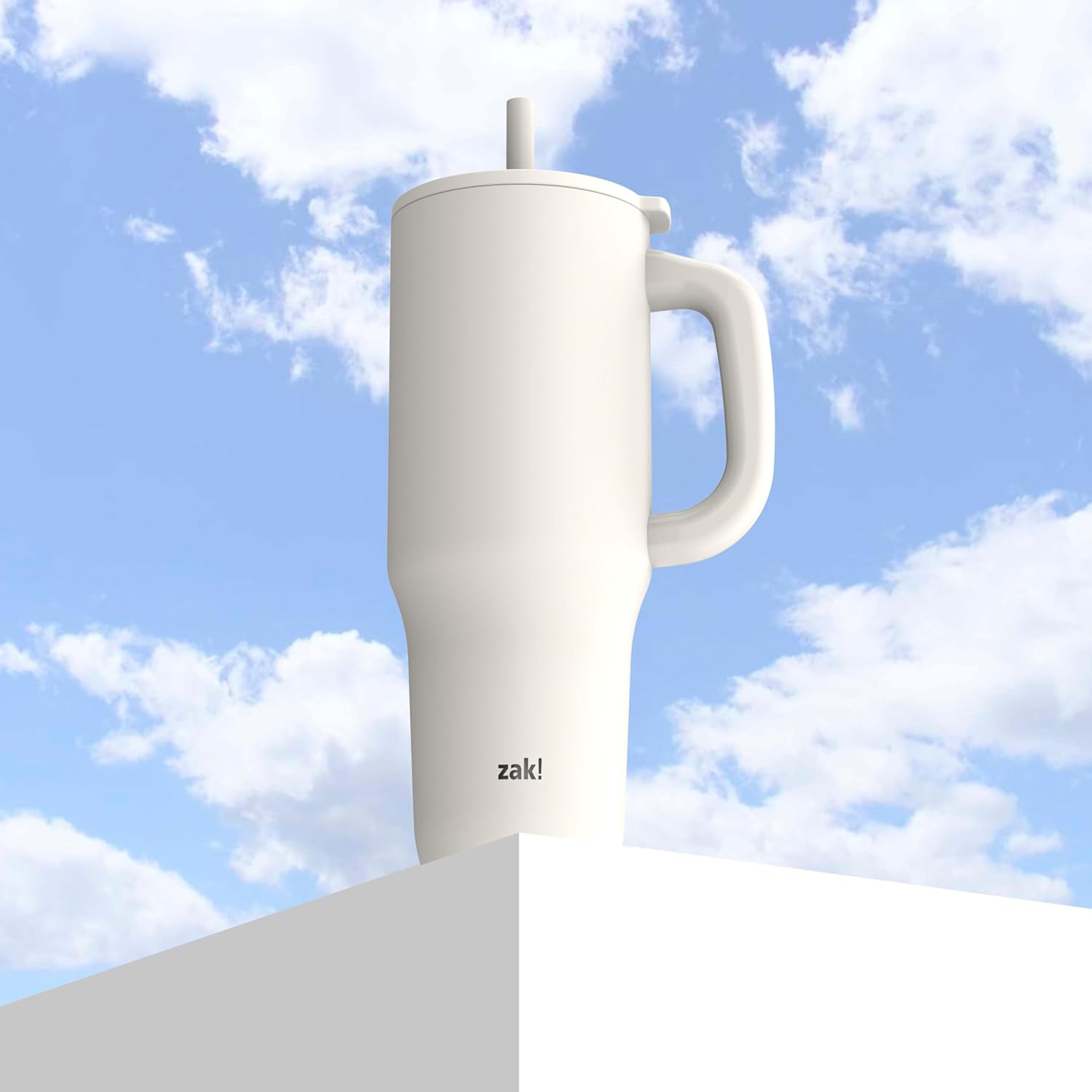 Zak Designs Sutton Travel Tumbler for On the Go, 40oz Stainless Steel with Vacuum Insulation, Silicone Straw, and Carry Handle for Cold Drinks (Cream White) - Image 3