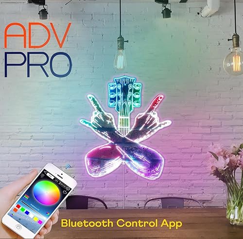 Miniatura 2 de ADVPRO Guitar Rock n Roll Hand Rock Pop RGB Dynamic Glam LED Sign - Forma de corte a borde - Decoración de pared inteligente 3D - Iluminación