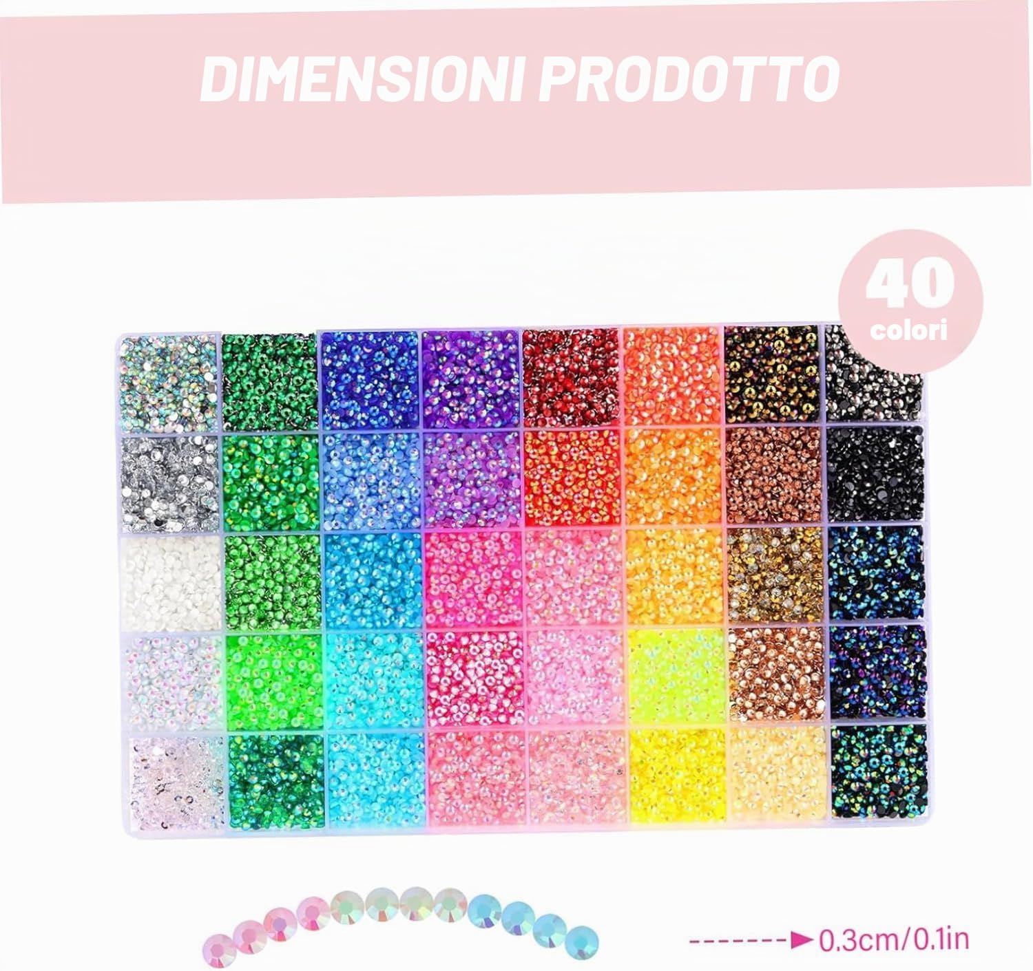 Kit di strass in resina Bedazzling, 32000 pezzi, 40 colori, gemme con retro piatto da 3 mm e colla 3x10 ml, strass per nail art, artigianato, abbigliamento, scarpe, tazze, kit di decorazioni fai da te