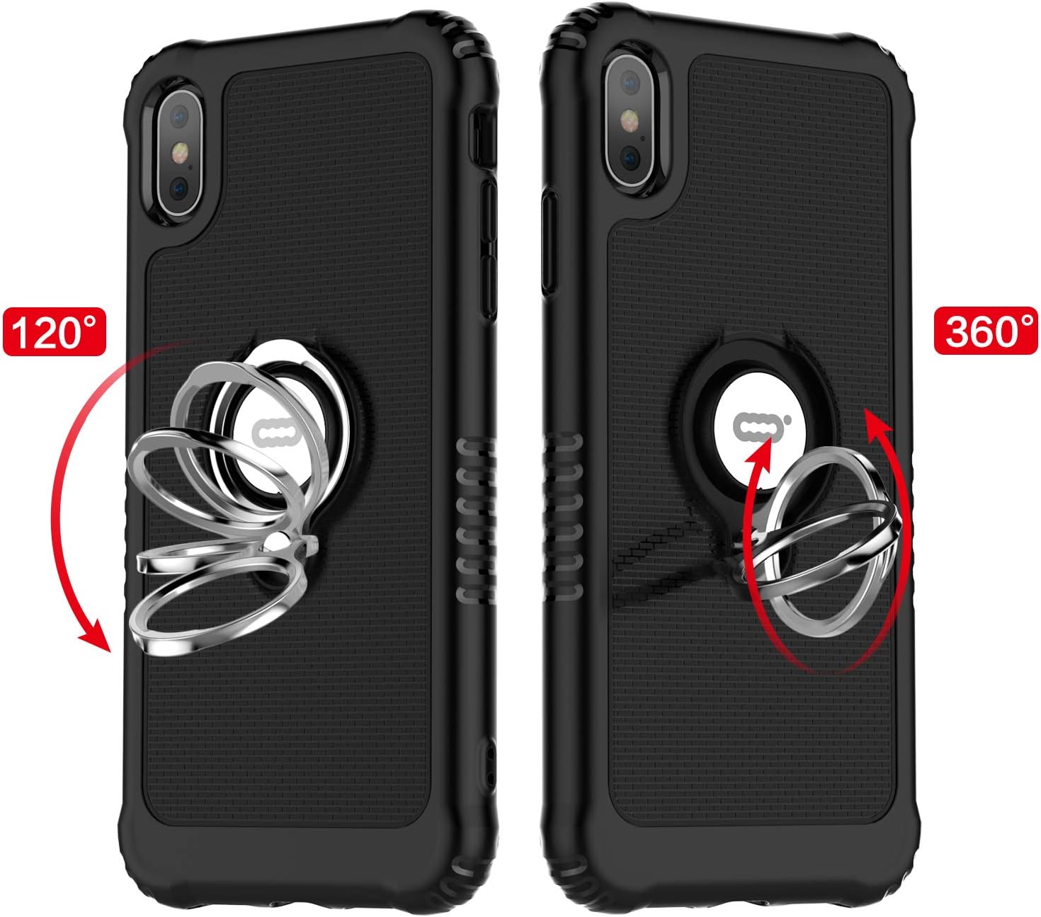 ICONFLANG Compatible Phone Case for iPhone Xs Max 6.5" with Ring Kickstand 360 Degree Rotating Drop Airbag Protection Shock Absorption Case [Compatible Magnetic Car Mount case] (Black)