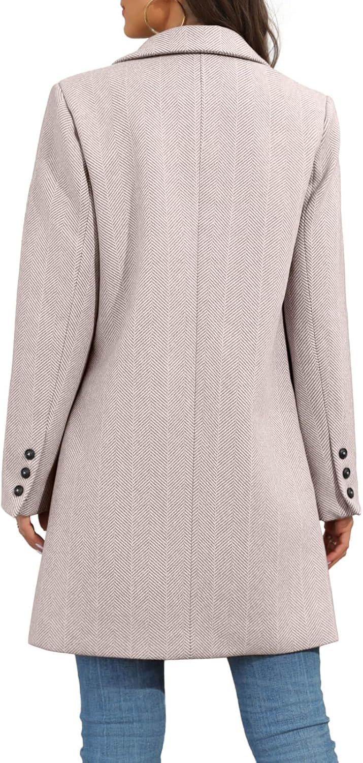 Ebifin Women's Notch Lapel Double Breasted Trench Coat Peacoat Winter Casual Long Blazer Jacket Overcoat