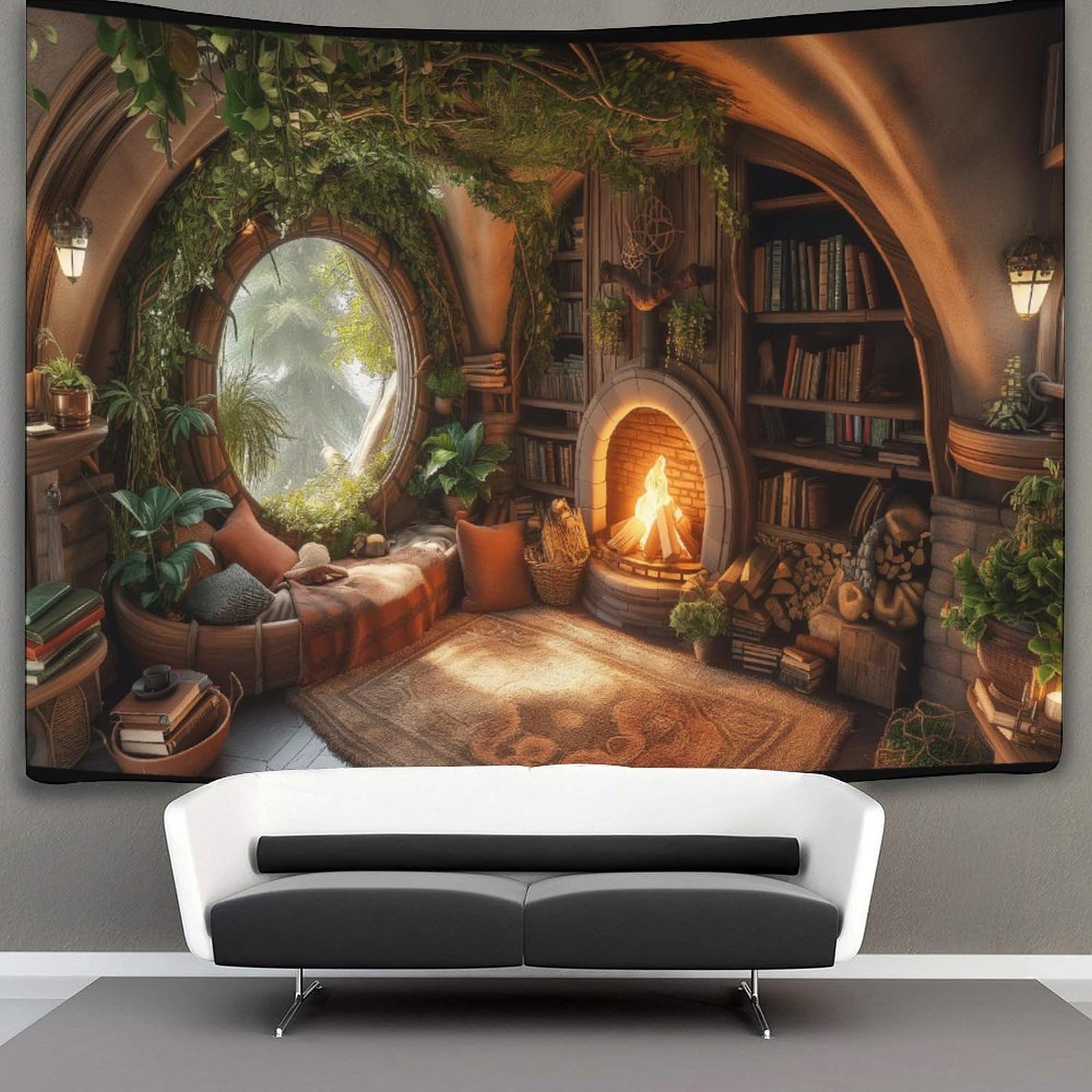 kaiyun Jungle Cabins Tapestry Bio Buildings Tapestries 3D Wall Hanging Home Decorations for Room 130cmx150cm