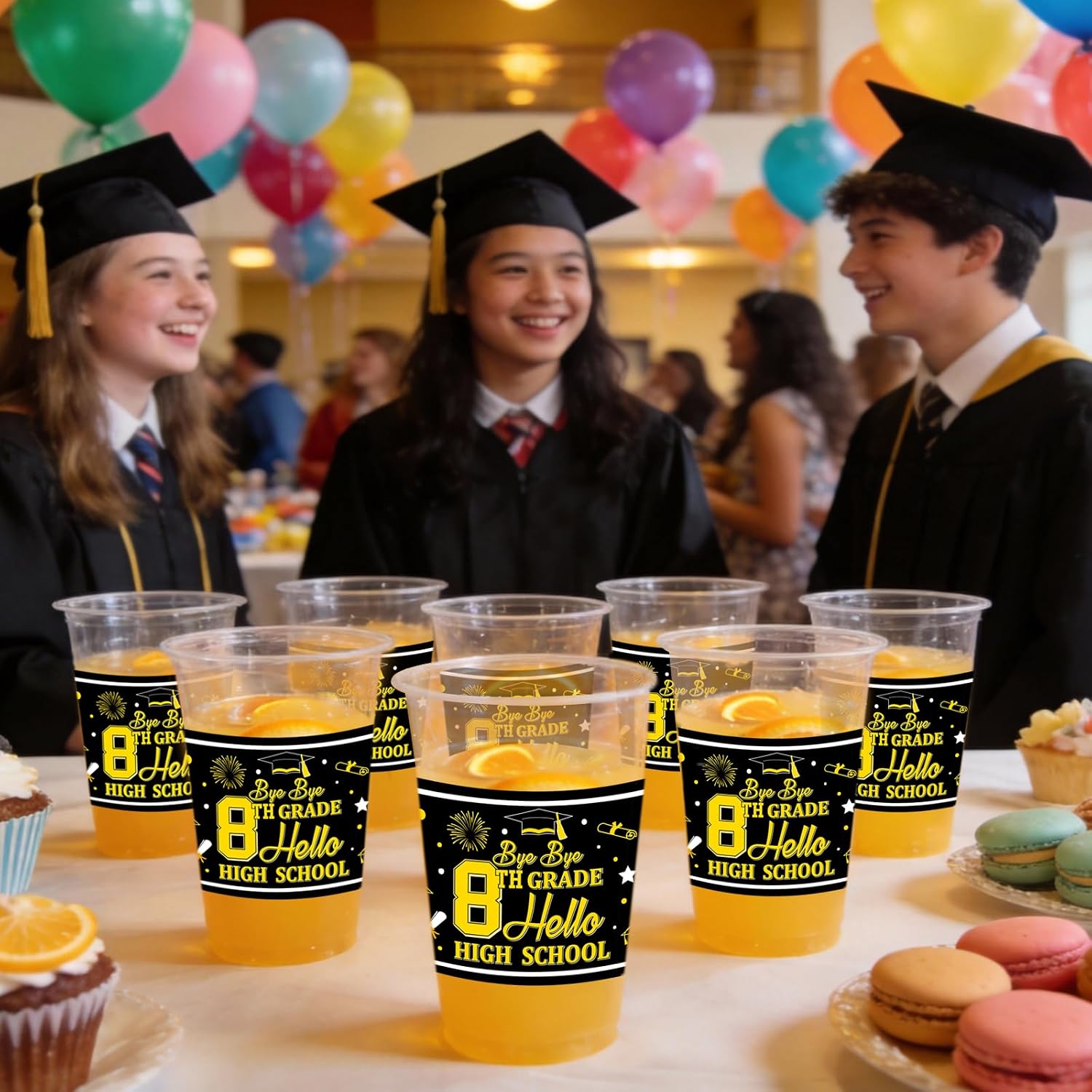 8th Grade Graduation Plastic Cups - 50pcs 12 oz Disposable Party Cups, Congrats Grad Drinking Cups, 8th Grade Graduation Decorations, Hello High School Supplies