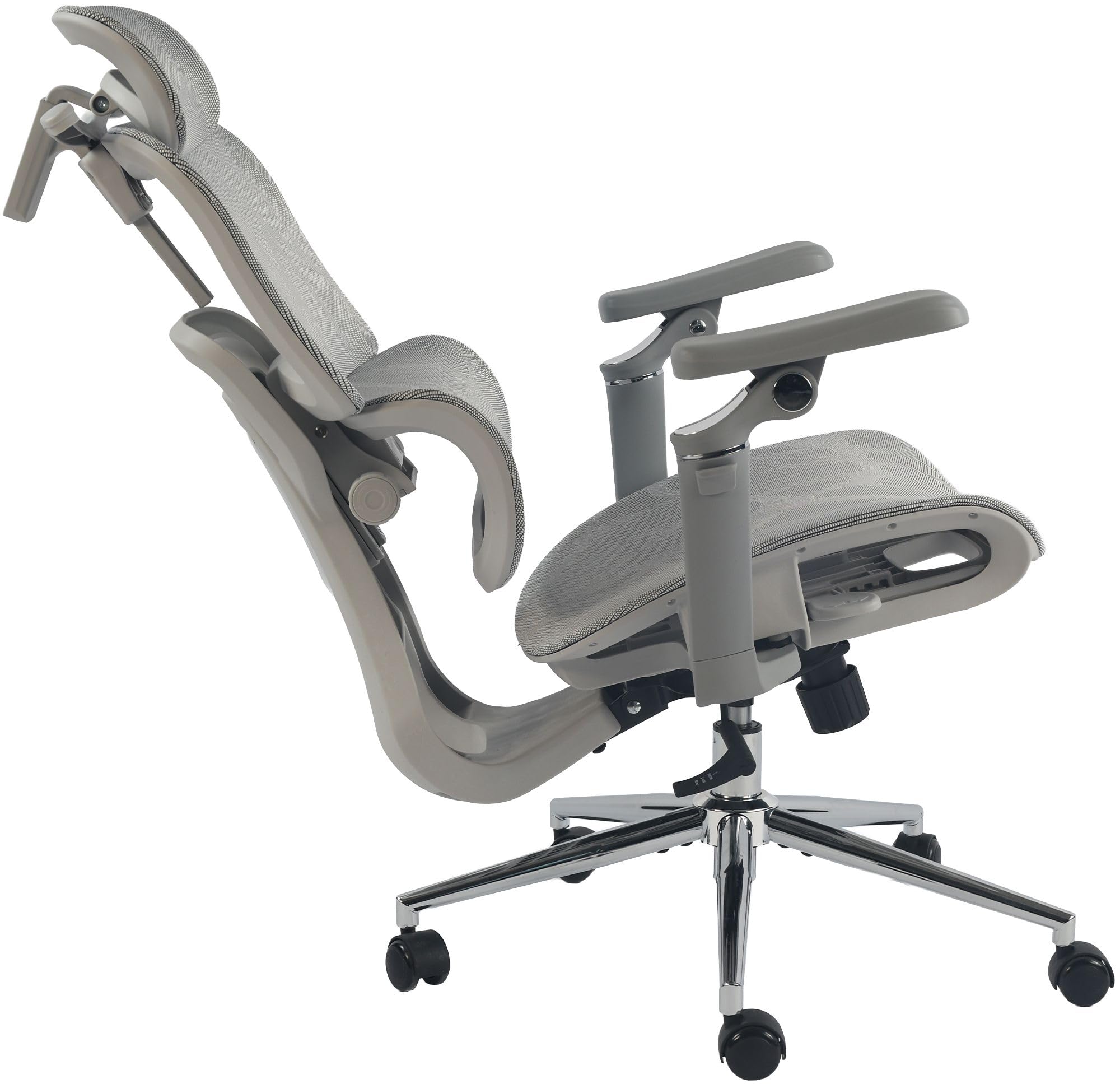 CLP Silla Oficina Ergonómica Jenson con Reposacabezas, Silla Escritorio Altura Regulable, Respaldo Reclinable 135o, Soporte Lumbar Color:Gris