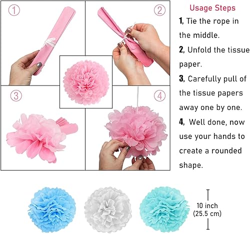 Miniatura 6 de KOKAR Decoraciones azules de feliz cumpleaños: pancarta azul de feliz cumpleaños, pompones de papel, remolinos colgantes y guirnalda de puntos