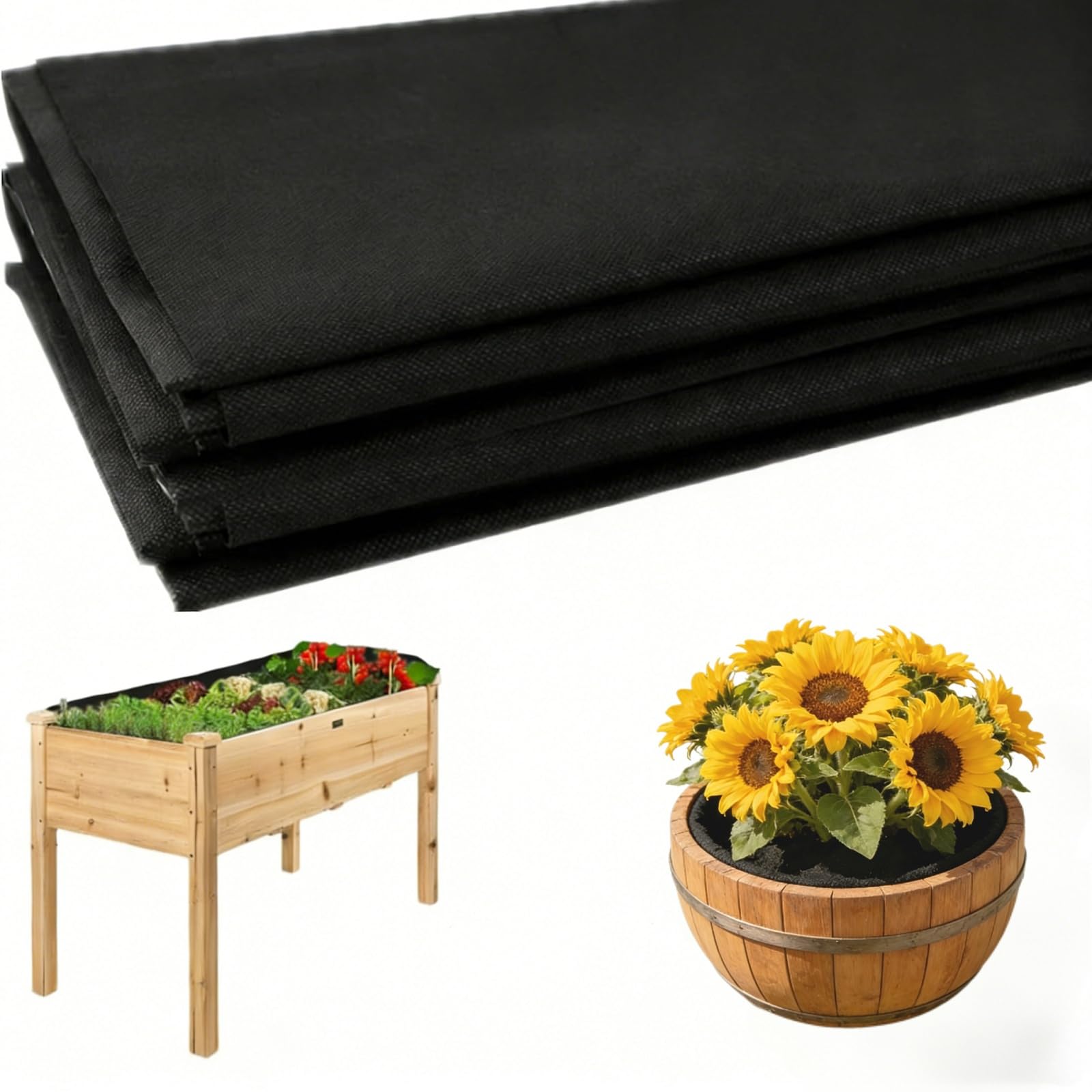 ZentaStar Fabric Liner for Large Veg Trough Outdoor Raised Bed Planter Liner, 2.9m x 1.6m/115" x 63" Non Woven Black Vegetable Trugs Herb Planter Liner Heavy Duty Plant Grow Bags
