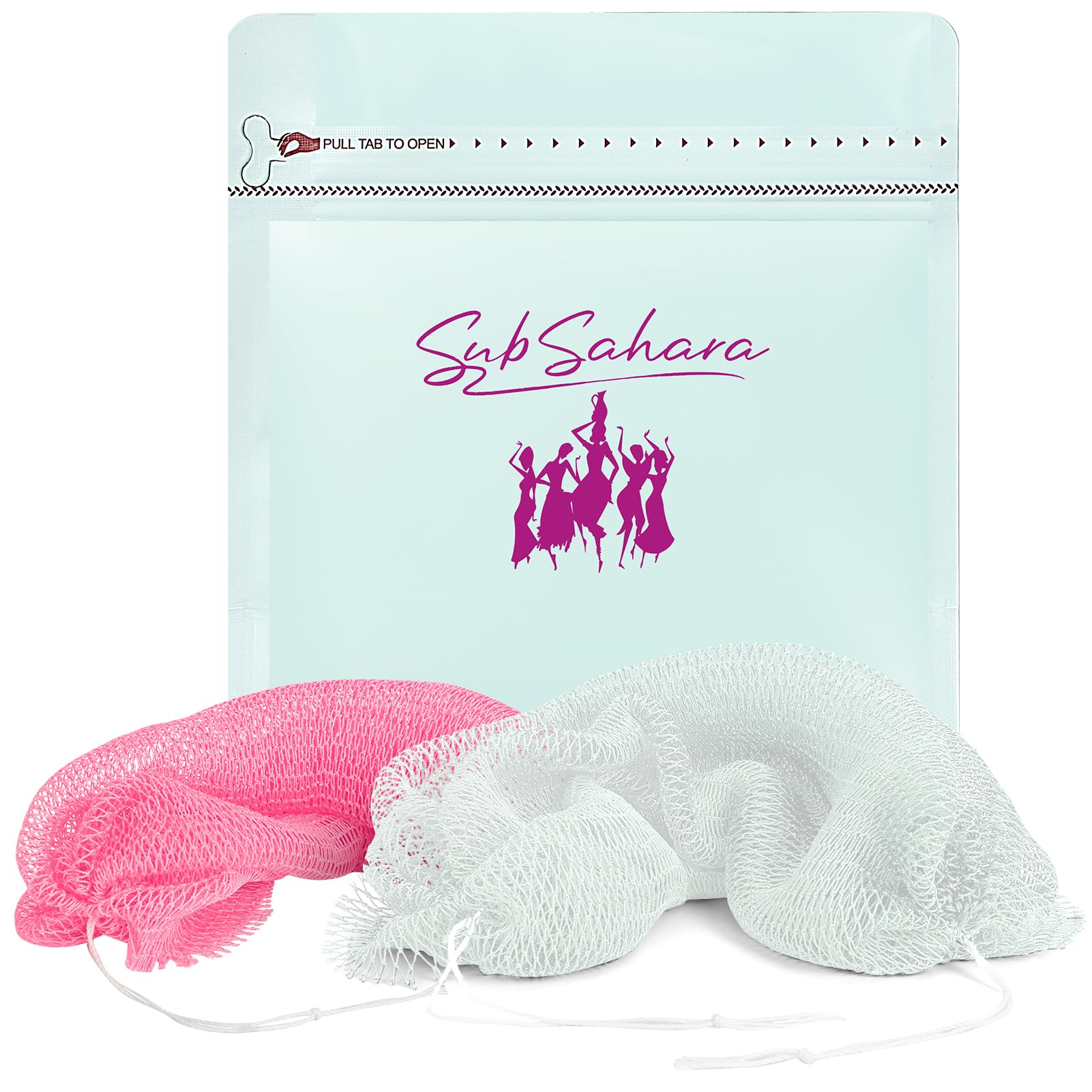 SubSahara African Net Sponge Authentic - 2 Pieces Exfoliating Scrubber for All Skin Types, Ideal for Face & Body Daily Use, Durable, Gentle