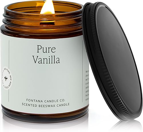 Fontana Candle Co - Vela de vainilla pura, vela ligeramente perfumada, hecha de cera de abeja y aceite de coco, aceite esencial, mecha de madera,