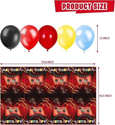 Miniatura 5 de Mpanwen Decoraciones de fiesta de cumpleaños de videojuegos, 109 piezas, color rojo y negro, suministros para fiesta de cumpleaños de niños, telón