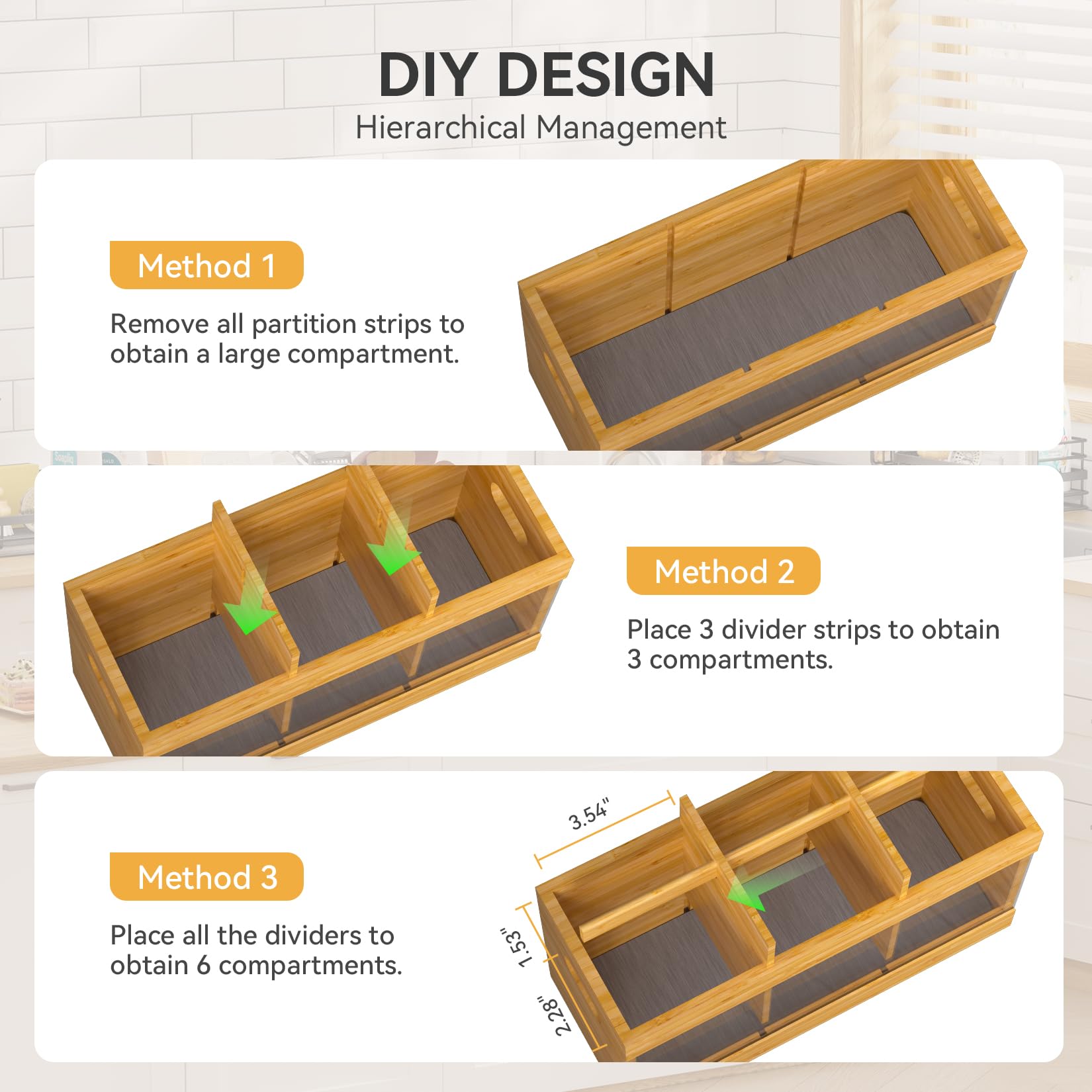 Bamboo Utensil Holder For Kitchen Counter - 6 Compartment Silverware Caddy With Drying Stone, Farmhouse Decor
