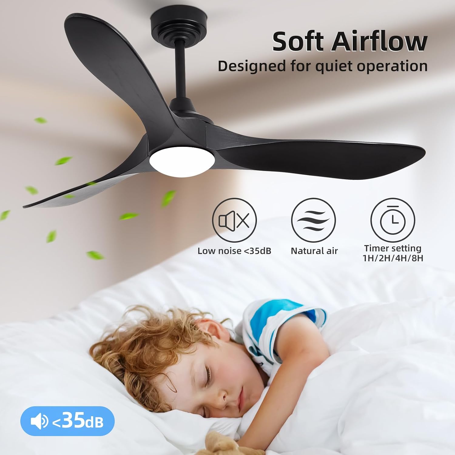 52” Outdoor Ceiling Fan with Light and Remote via WiFi Alexa, 3 Black Solid Wood Blade, Noiseless Reversible Dc Motor, Smart Outdoor Wood Ceiling Fan for Farmhouse Patios, Black 5