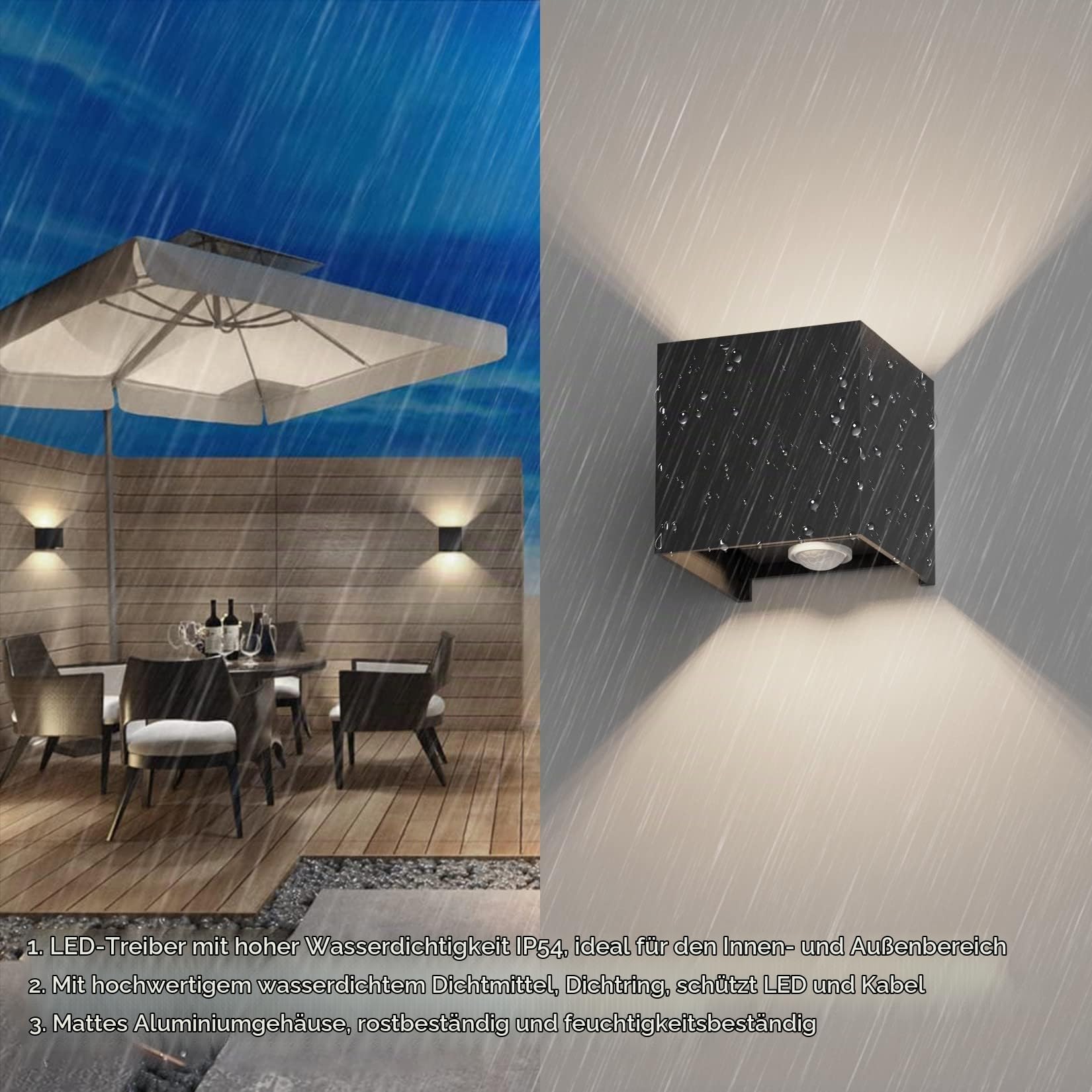 Klighten 2 Stück Aussenlampe mit Bewegungsmelder Naturweiß 4500K, Schwarz | mit Austauschbarer G9 Lampe, Einstellbarer Lichtstrahl, Wasserdicht IP54, Aluminium Außenwandleuchten für Garten, Terrassen