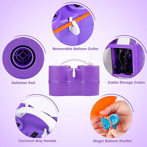 Miniatura 7 de Bomba de globos, bomba de aire eléctrica 3 en 1 para inflables y globos, bomba eléctrica de inflado de globos de doble boquilla para globos de papel