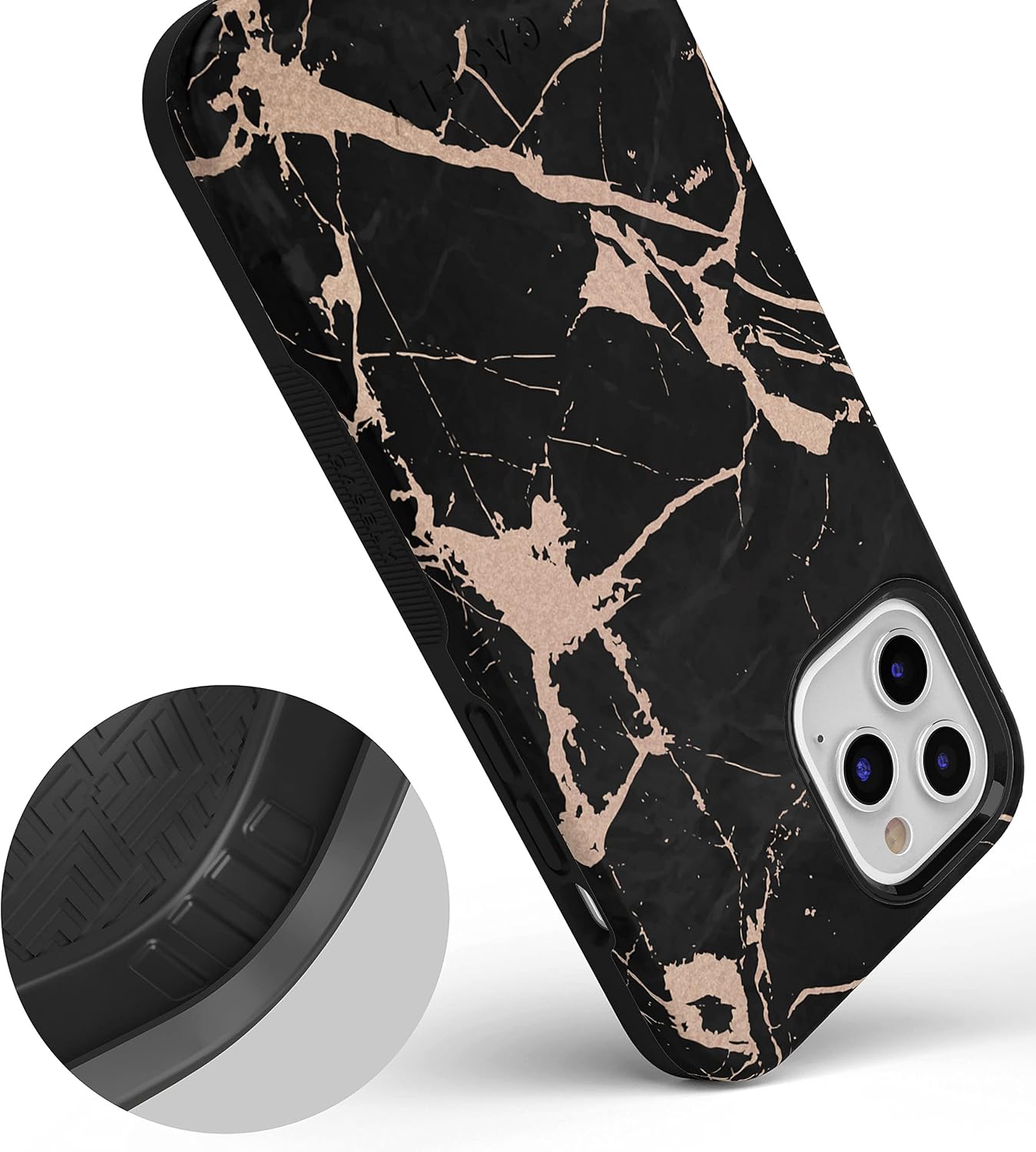 Casely iPhone 11 Pro Max Case | Hidden Gem | Rose Gold and Black Marble | Bold Protective Design