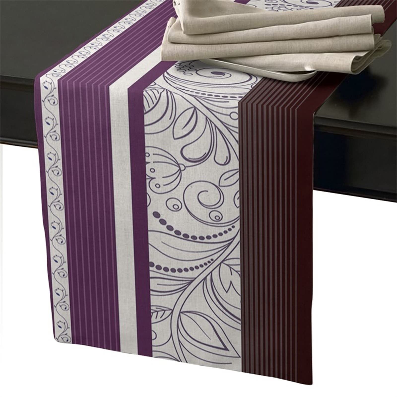 Chemin de table coton et lin violet WXKAGF au tissage moderne - 4