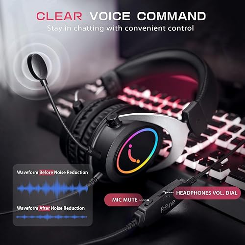 Miniatura 4 de FIFINE Auriculares RGB para juegos, cómodos auriculares sobre la oreja con micrófono, conexión de conector de audio con cable, auriculares de cuero