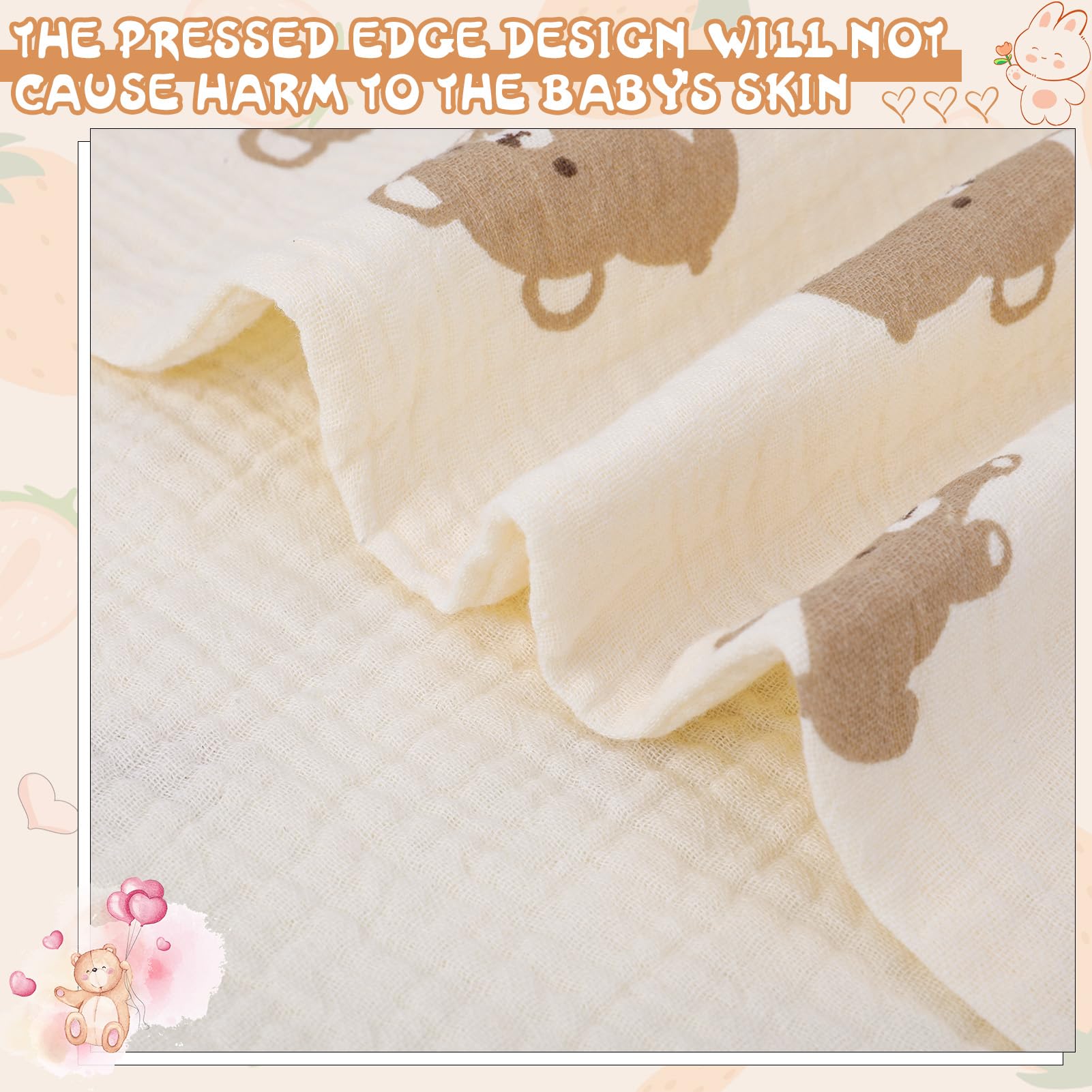 GSrenyu 5 Pack Muslin Cloths For Baby 25x50cm 100% Cotton Baby Muslin Cloths For Newborn Wiping Feeding Burp Shower - Image 4