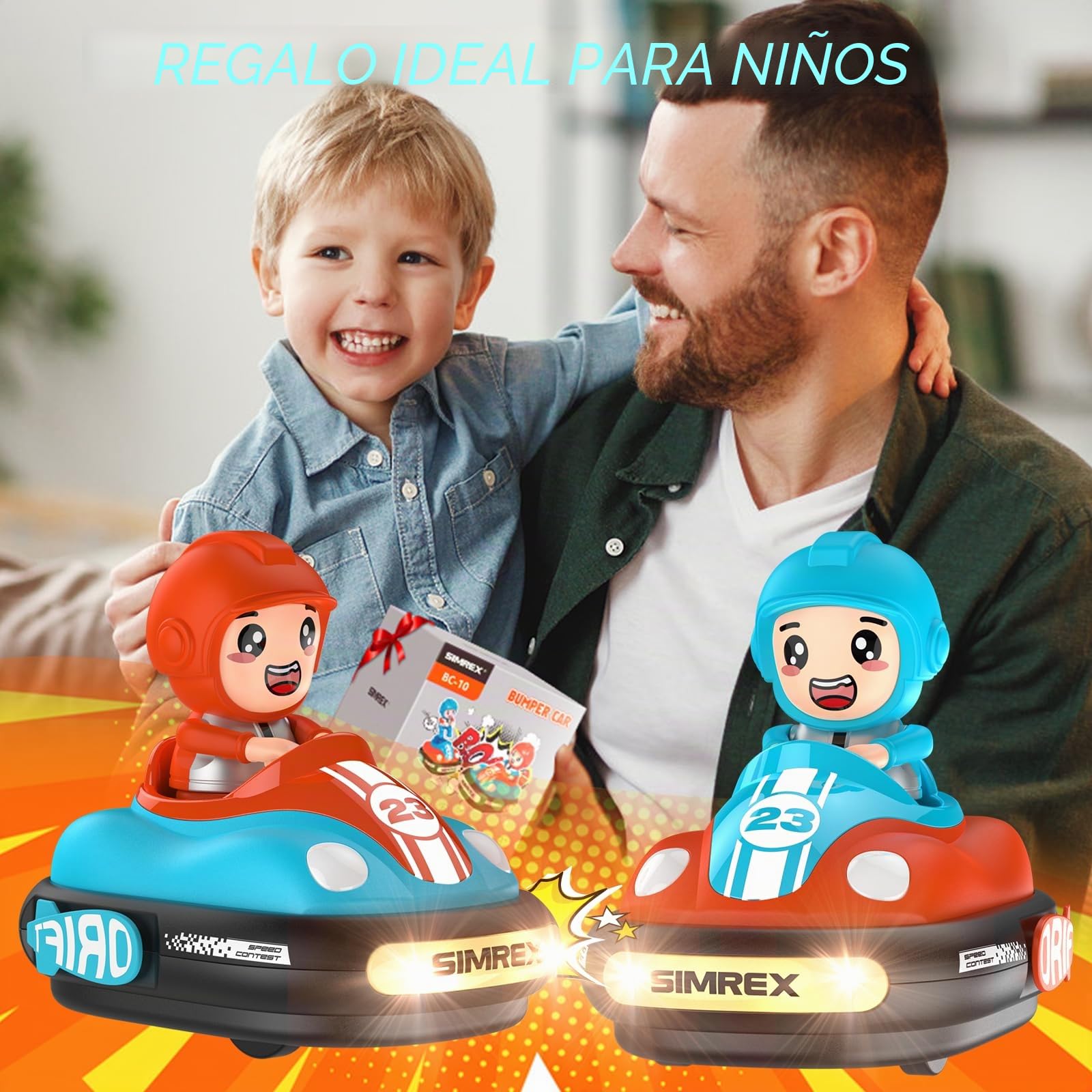SIMREX Juego de 2 coches teledirigidos para niños con luces LED, sonido, combate, coches de acrobacias, perfecto RC Bumper Cars Juguetes para niños mayores de 3 años