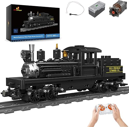JMBricklayer Juego de construcción de tren con luces 51113, modelo clásico de tren de juguete con pistas, pantalla de tren de locomotora de vapor