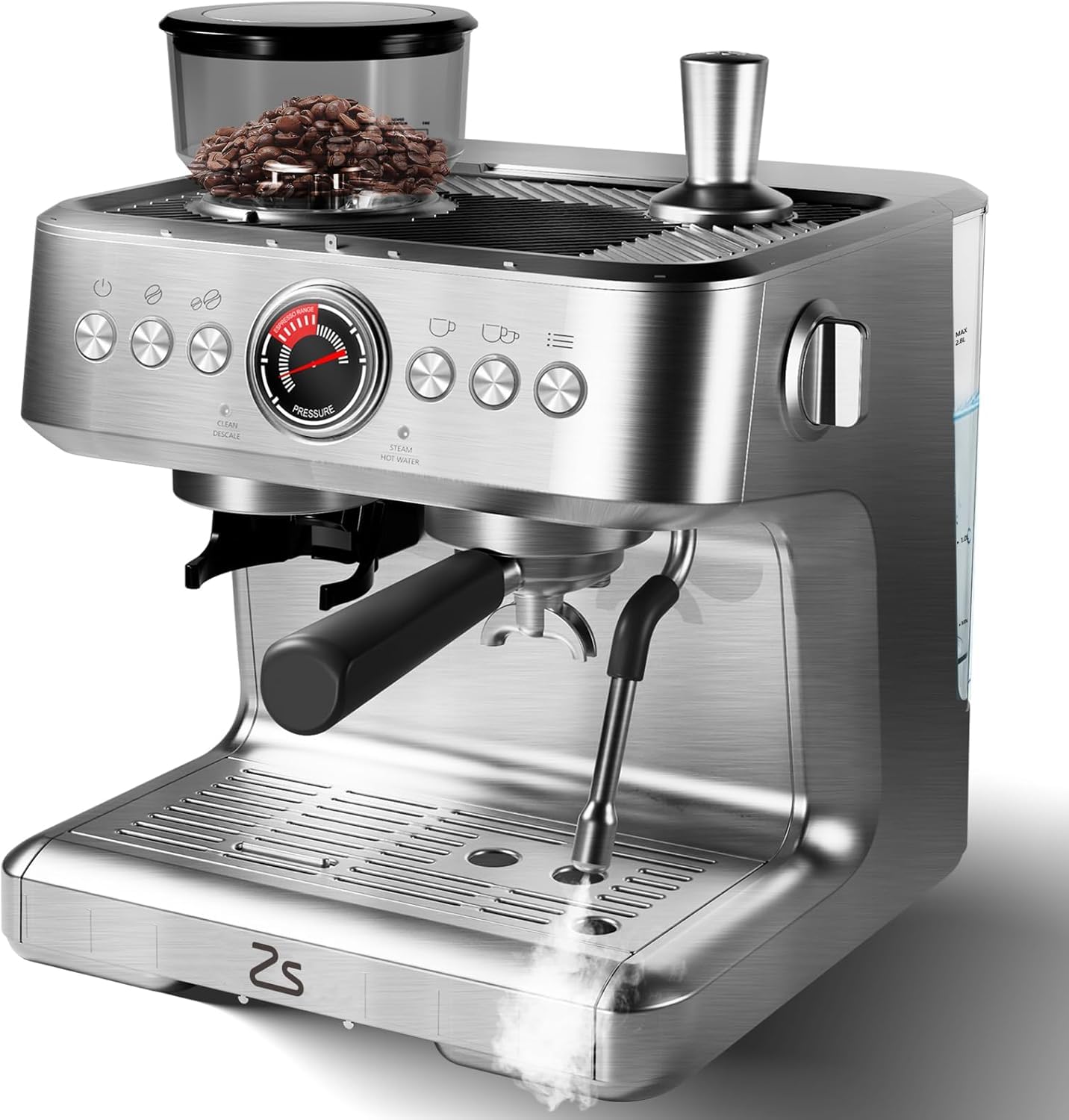 GarveeHome Máquinas de café expresso com moedor, máquina de café expresso profissional de 20 barras com espumador de leite e tanque de água removível de 2,7 l para latte e cappuccino, cafeteira