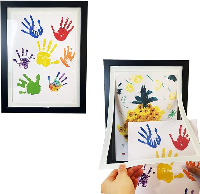 2 Pack Black Kids Art Frame A4 Size, Front Opening Frames for Kids