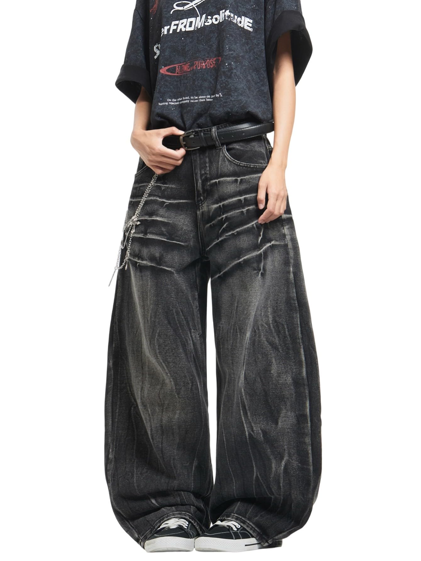 DFGIGTMens Streetwear Hip Hop Baggy Jeans Wide Leg Skater Denim Pants Loose Long Trousers