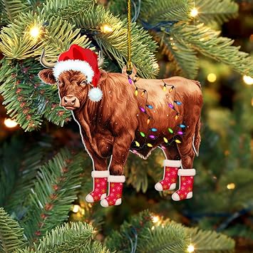 Red Angus Christmas Ornaments - Cow Lovers Christmas Tree Decorations, Mica Plastic 02 Side Printed Ornament Set 05 | Pack 1 Trinkets