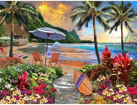 Vermont Christmas Company Hawaiian Life Jigsaw Puzzle - 550-Piece Beach Puzzle for Adults - Tropical Beach Jigsaw Puzzles for Adults with Fully Interlocking & Randomly Shaped Pieces 24" x 18"
